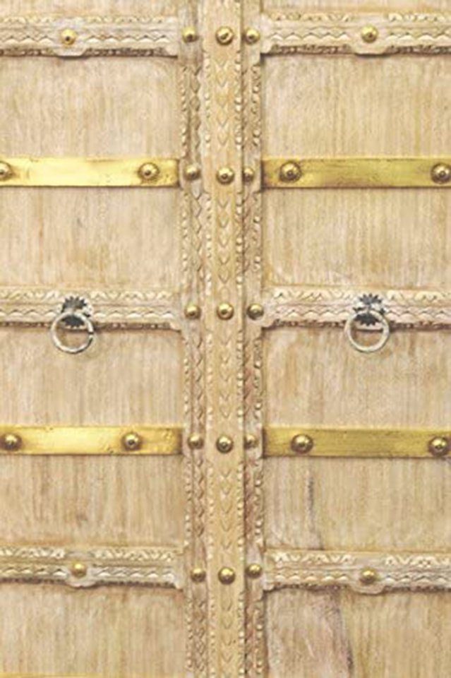 Marrakesch Orient & Mediterran Interior Highboard Indischer Dielenschrank Schrank Bilel handgemacht aus Mangoholz 98 cm (1 St), Handarbeit