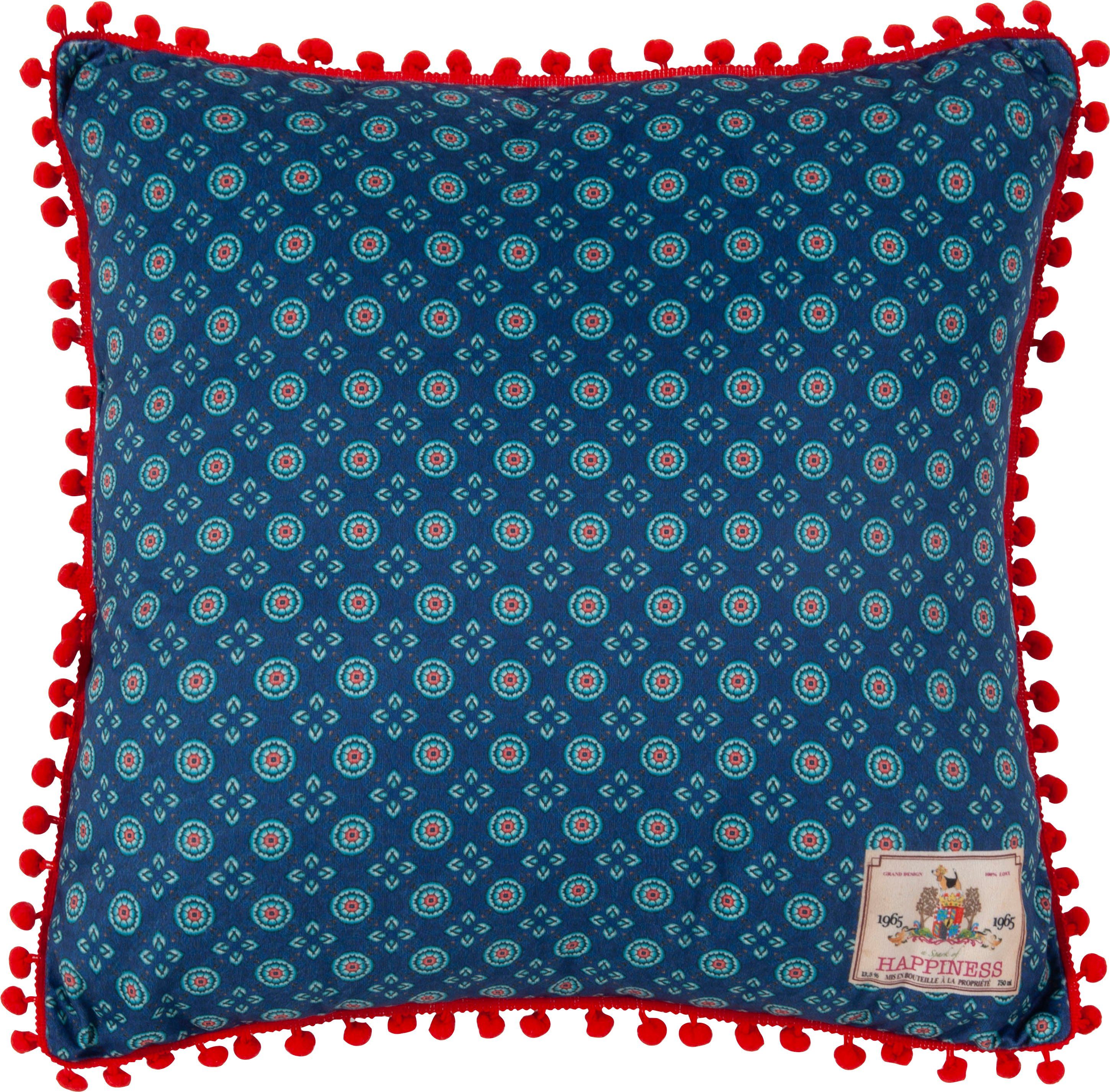 Happiness Dekokissen Cooper, mit Pompons blau/rot