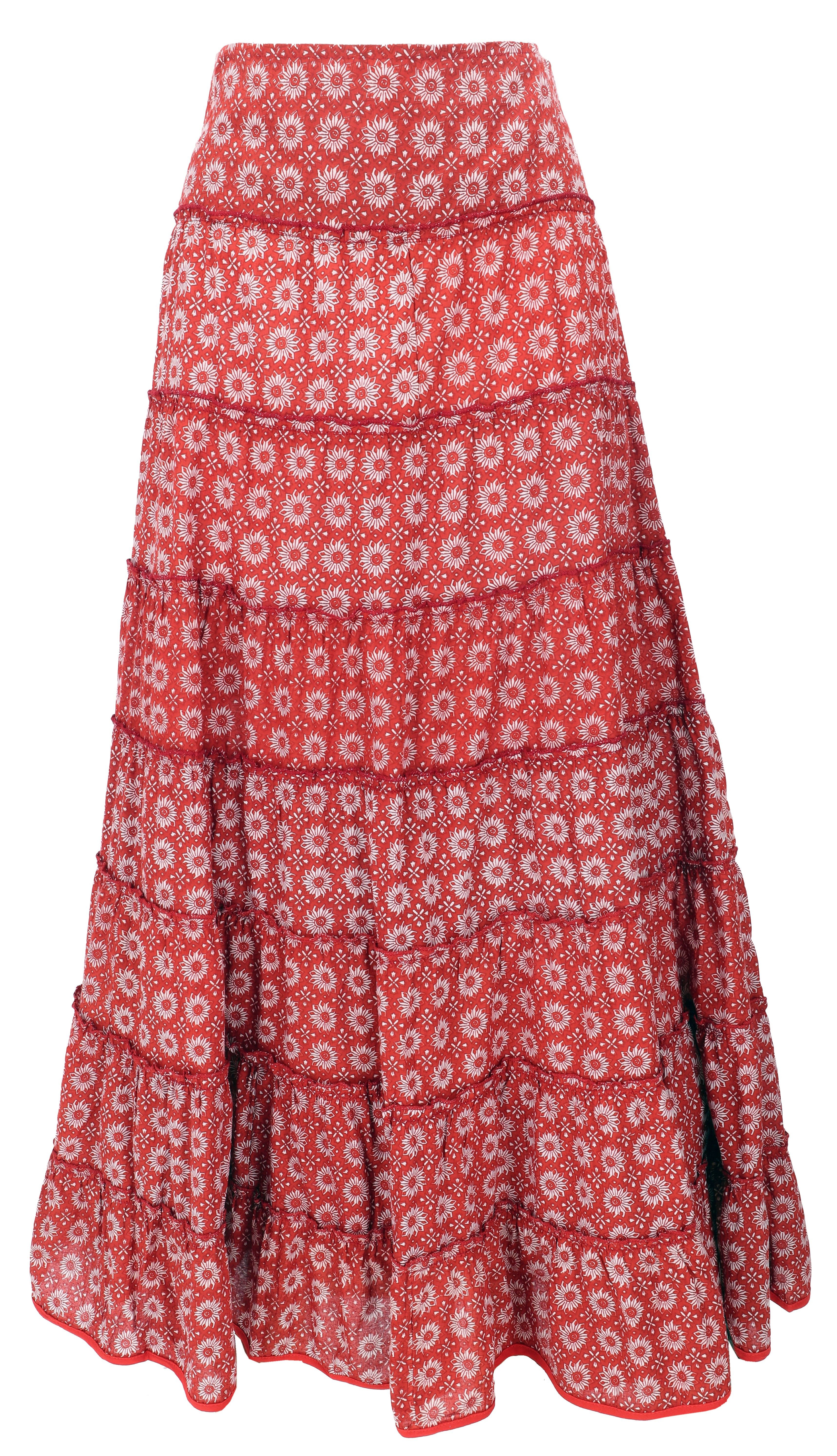Guru-Shop Minirock Langer Boho Stufenrock, Maxirock Hippie chic,.. alternative Bekleidung