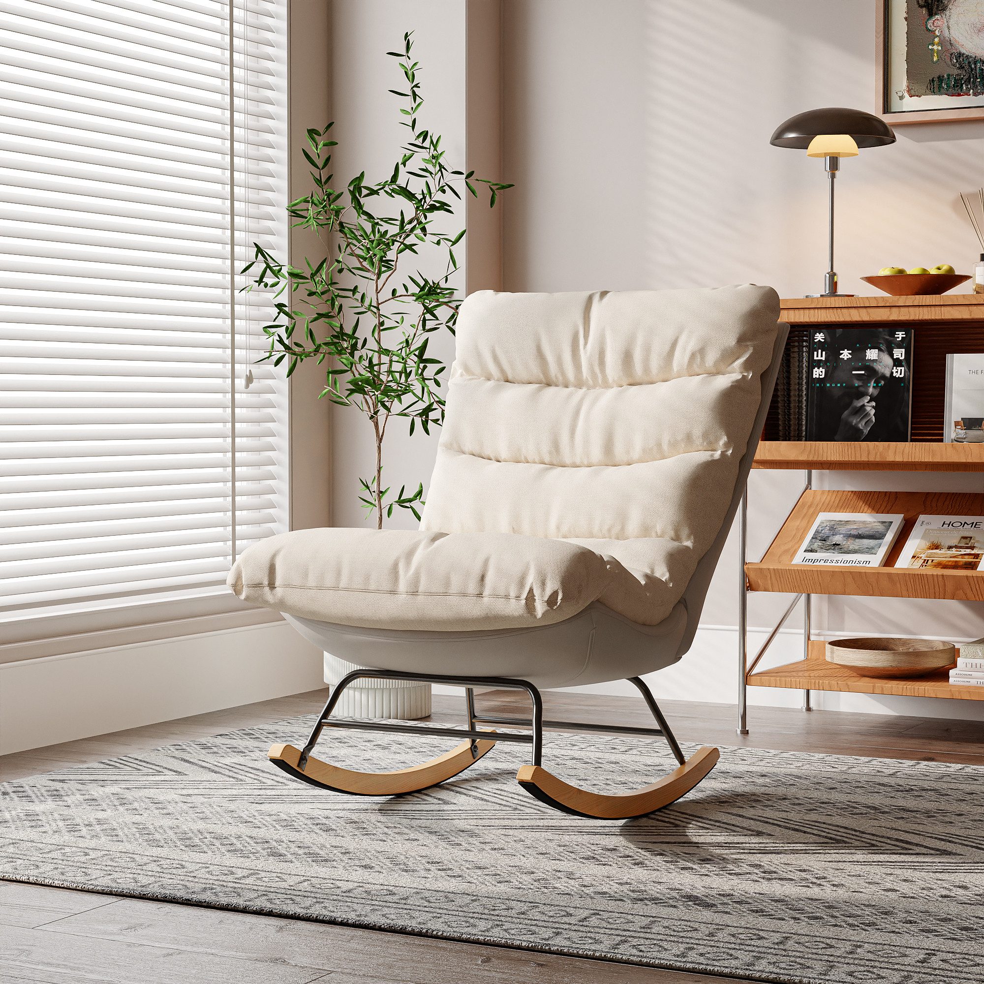 PXloue Schaukelstuhl Bequemer Sessel mit weichem Stoffbezug und stabilem Metallrahmen (1 St), Eleganter Relaxstuhl für Ihr Wohnzimmer, ideal für entspannte Momente