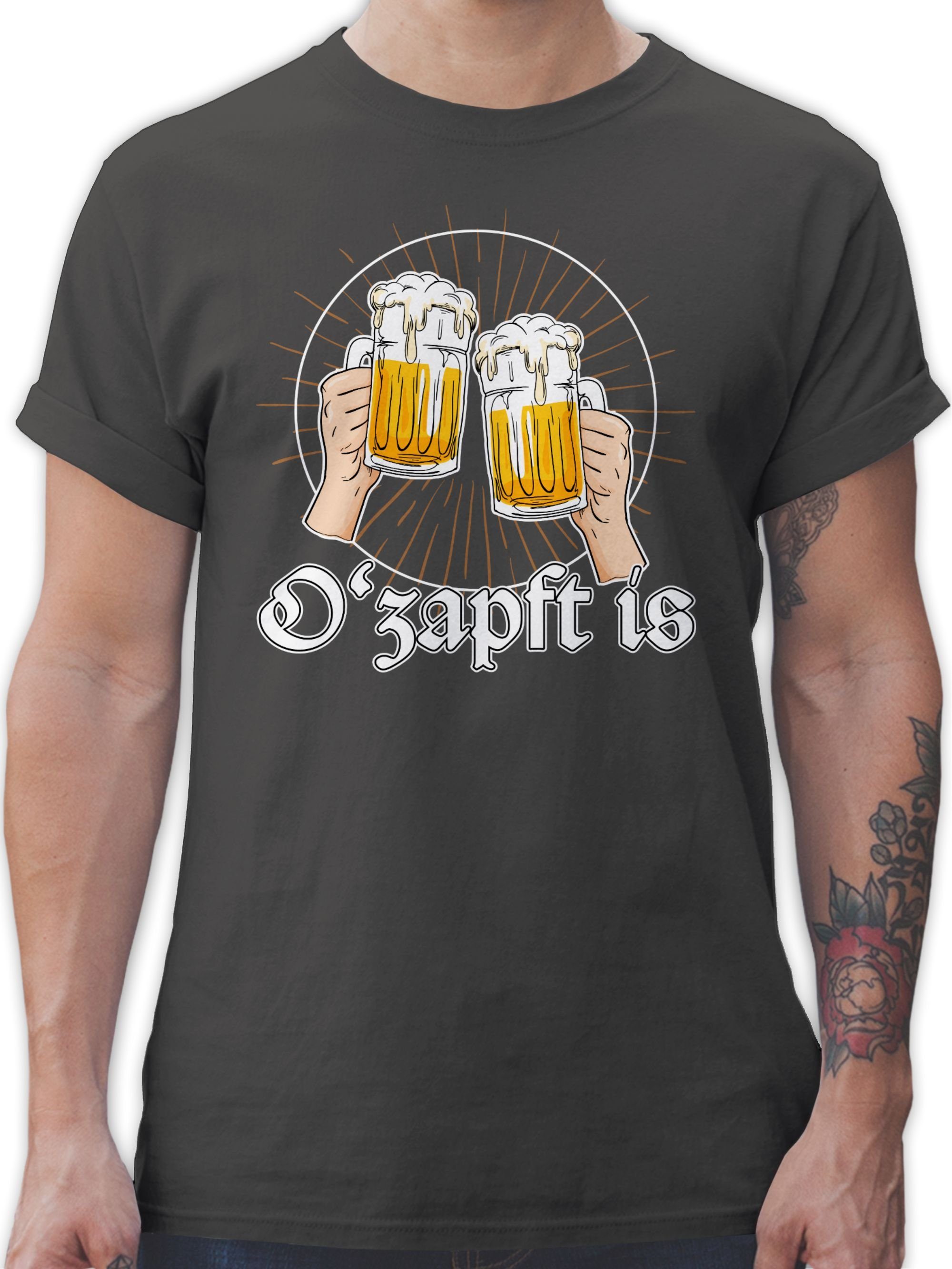 Shirtracer T-Shirt is für Bier O Mode ist O'zapft Zapft Es Dunkelgrau Oktoberfest Herren 02 Anstich angezapft is