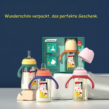 Baby Ja Babyflasche Anti-Kolik-Babyflasche, Weithals, Silikonnippel, BPA-frei, mit Henkel, Fassungsvermögen 240 ml, Entenschnabelnippel, Strohflaschen