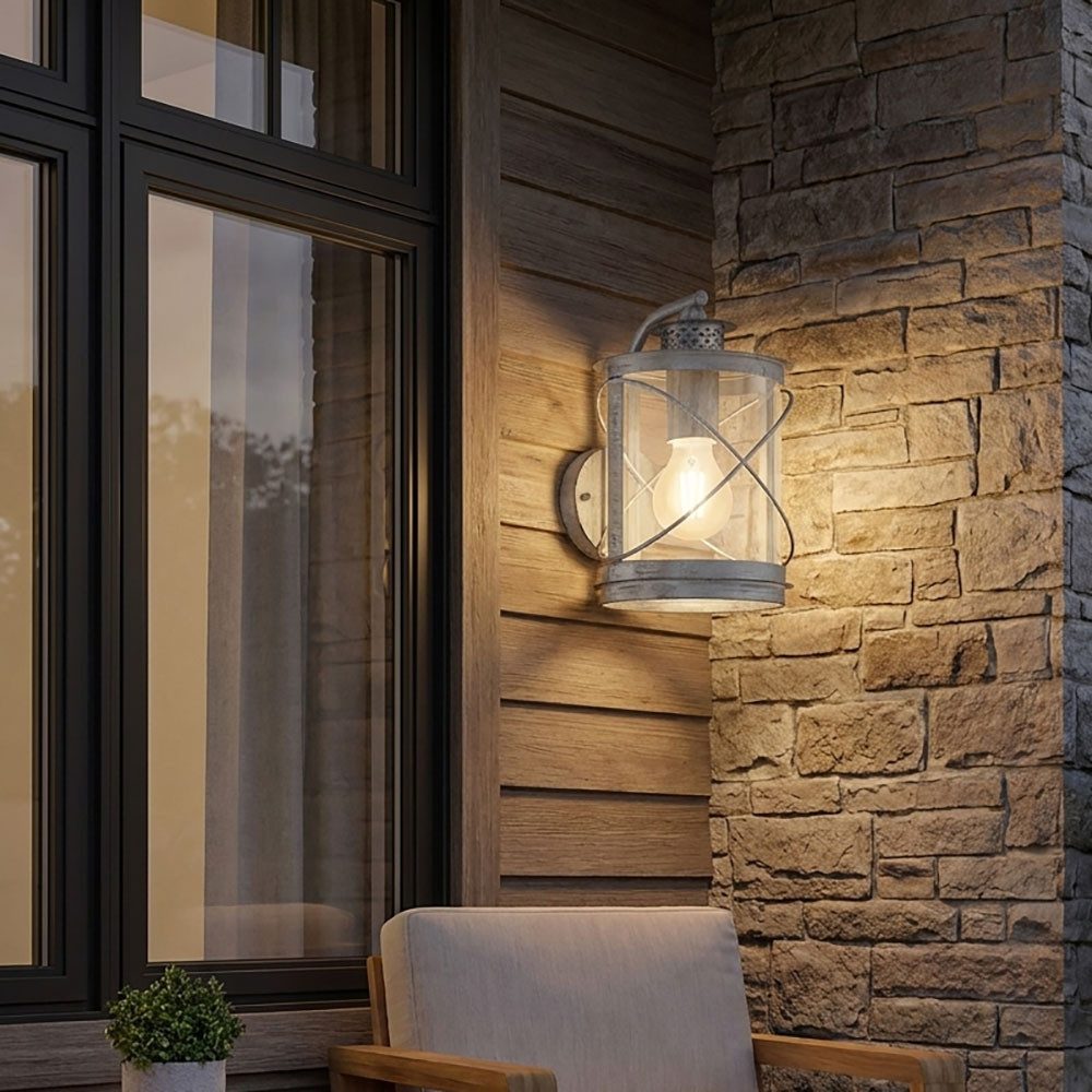 EGLO Außen-Wandleuchte, Leuchtmittel nicht inklusive, Wandlampe Außen Wandleuchte Metall silber klar rund IP44 Betonoptik
