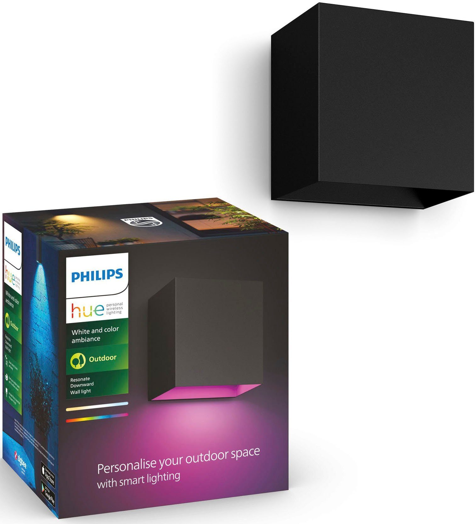 Philips Hue LED Außen-Wandleuchte White & Color Ambiance Resonate, Dimmfunktion, LED fest integriert, RGB, RGBW
