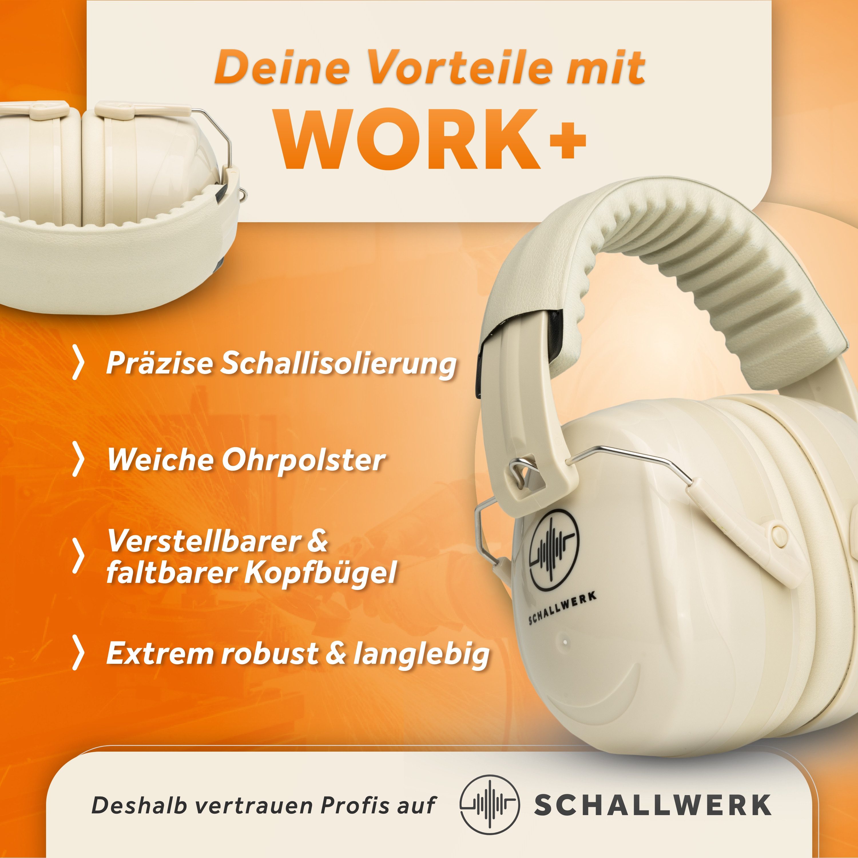 Schallwerk Kapselgehörschutz Work+ Arbeitsgehörschutz, Lärmschutz Ohrenschützer für Erwachsene, (Ohrenschutz für Baustelle, Werkstatt & Garten, 1 St., stufenlos – Bild 5 von 5