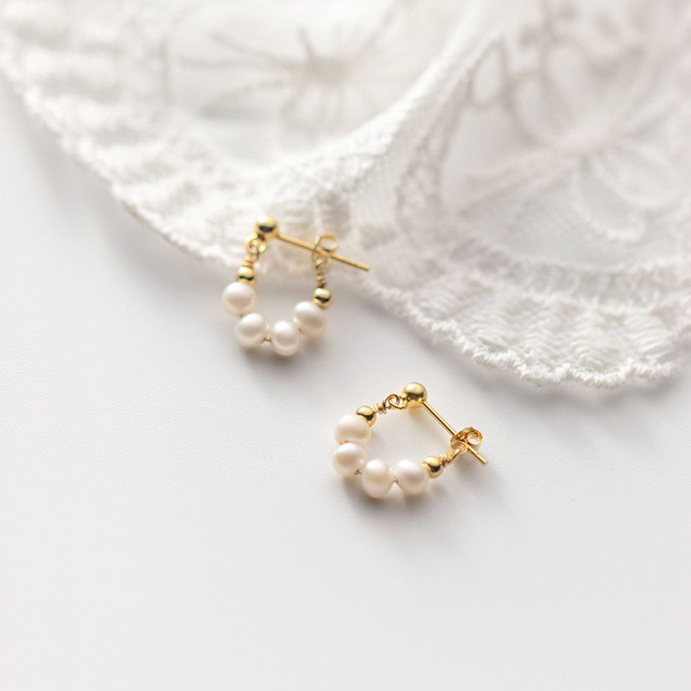 POCHUMIDUU für Silber Mädchen Creolen Frauen Perlenohrringe Perlen 925 Ohrringe Damen Sterling (2-tlg),