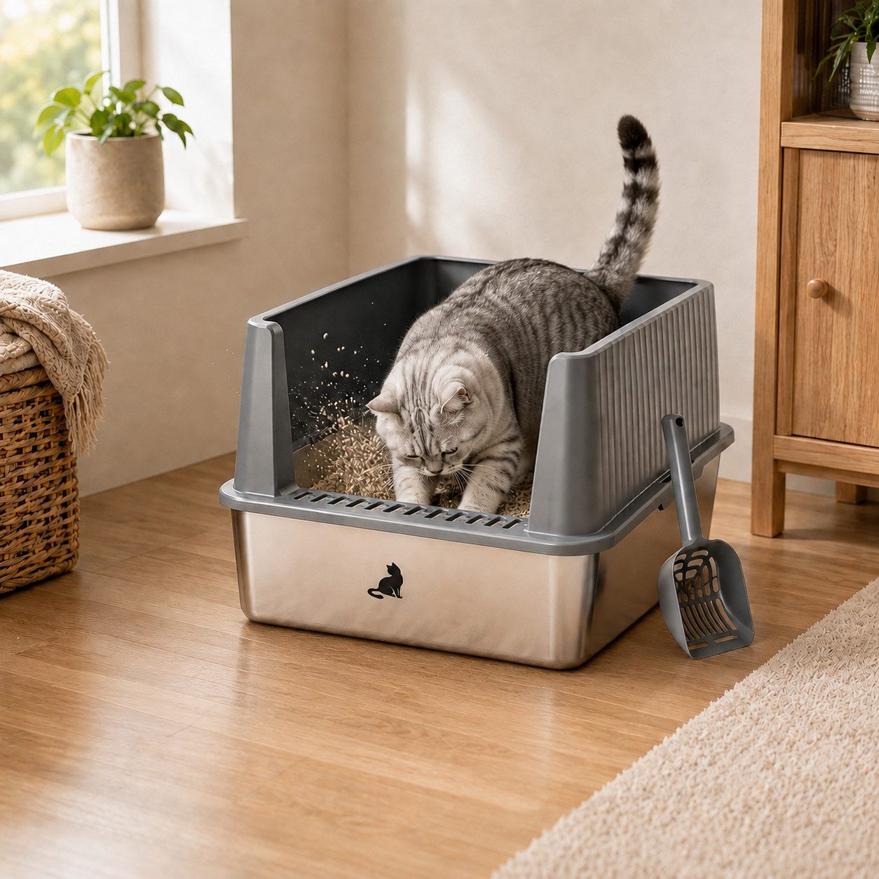 Zedelmaier Katzentoilette ZEDELMAIER Edelstahl Katzenklo mit hohem Rand für große Katzen