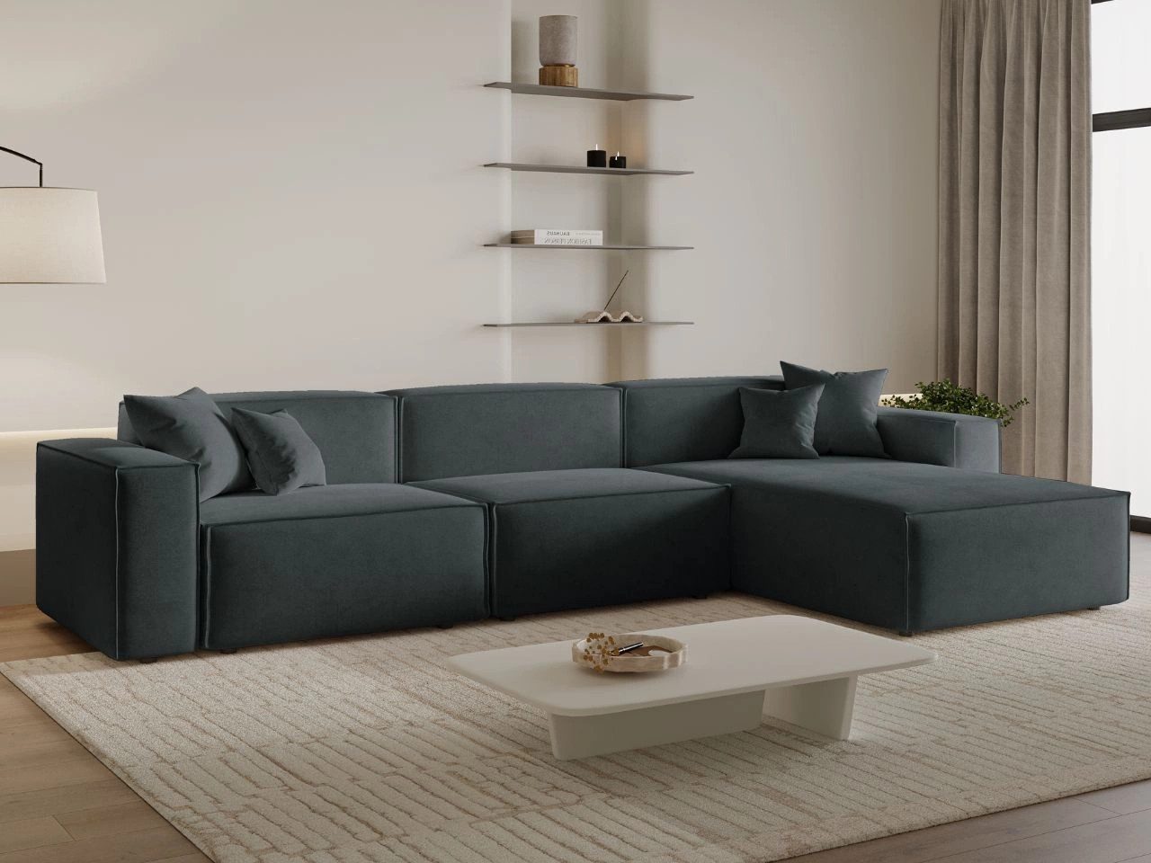 GrainGold Ecksofa L-Form ARIZONA - 265x180 cm, Dunkelgrau, Rechts, Wellenfe günstig online kaufen