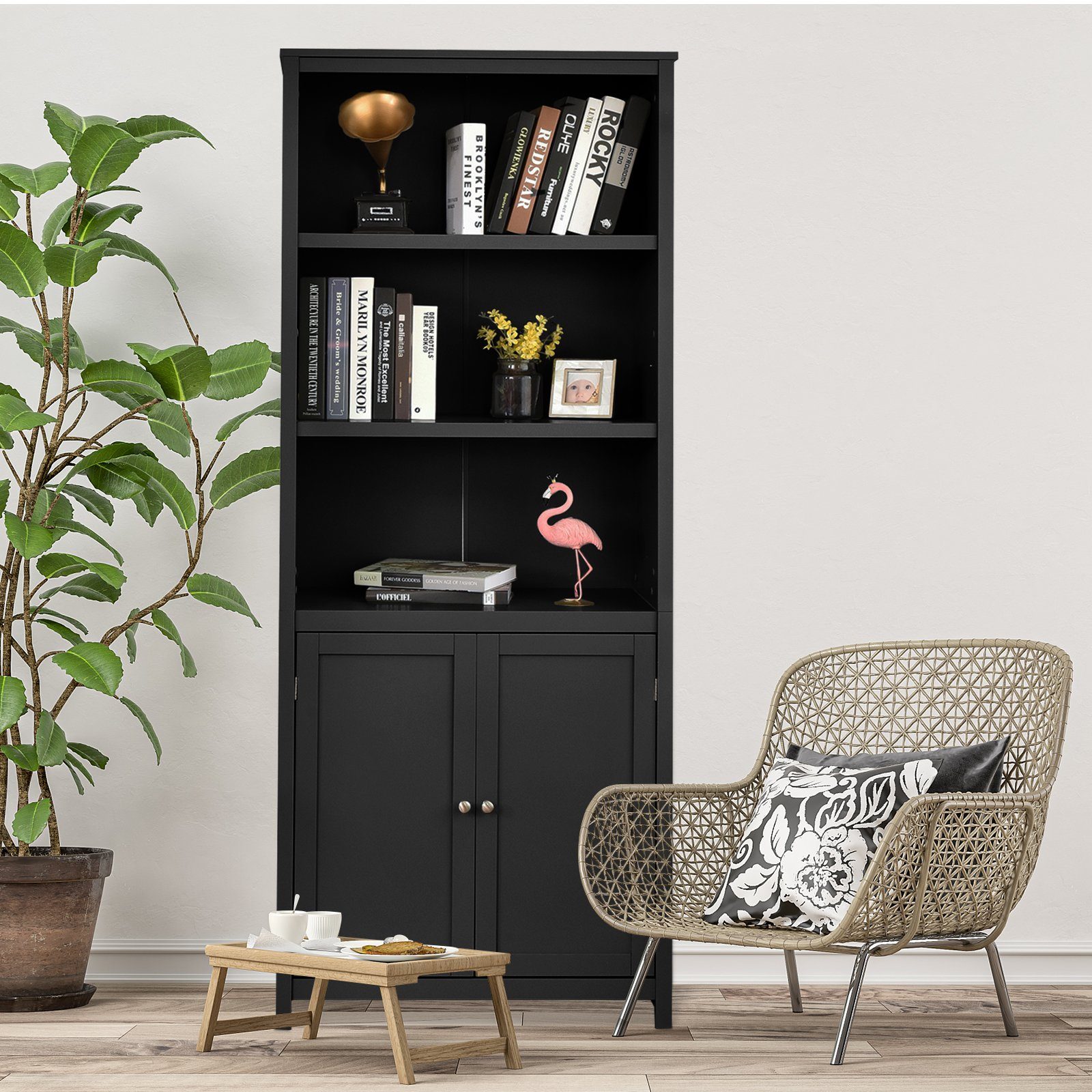 COSTWAY Bücherregal, mit Türen & Schrank, günstig online kaufen