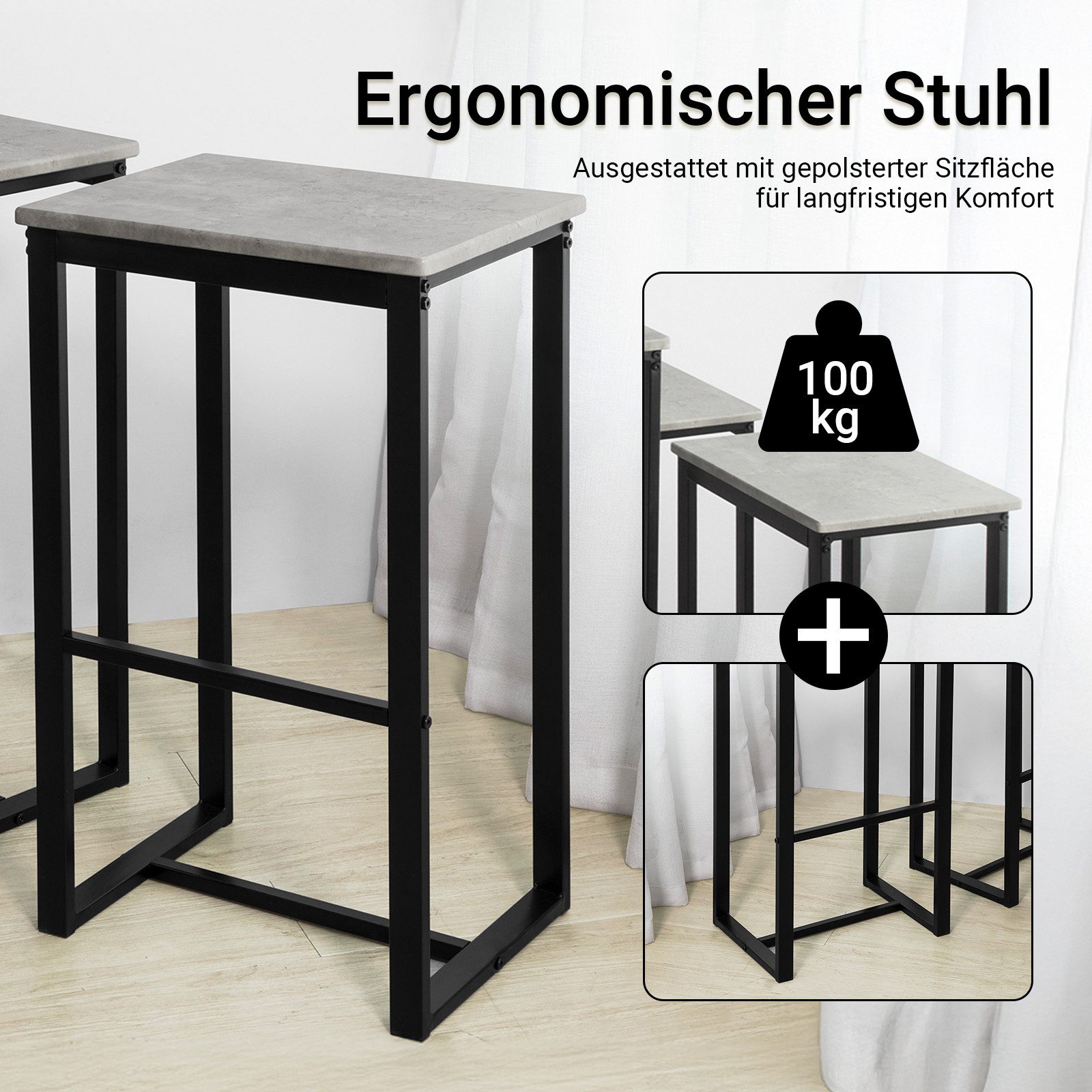 SoBuy Bartisch OGT15, 5-teilig Bartisch mit Stühlen Esstisch Stehtisch mit 4 Barhocker