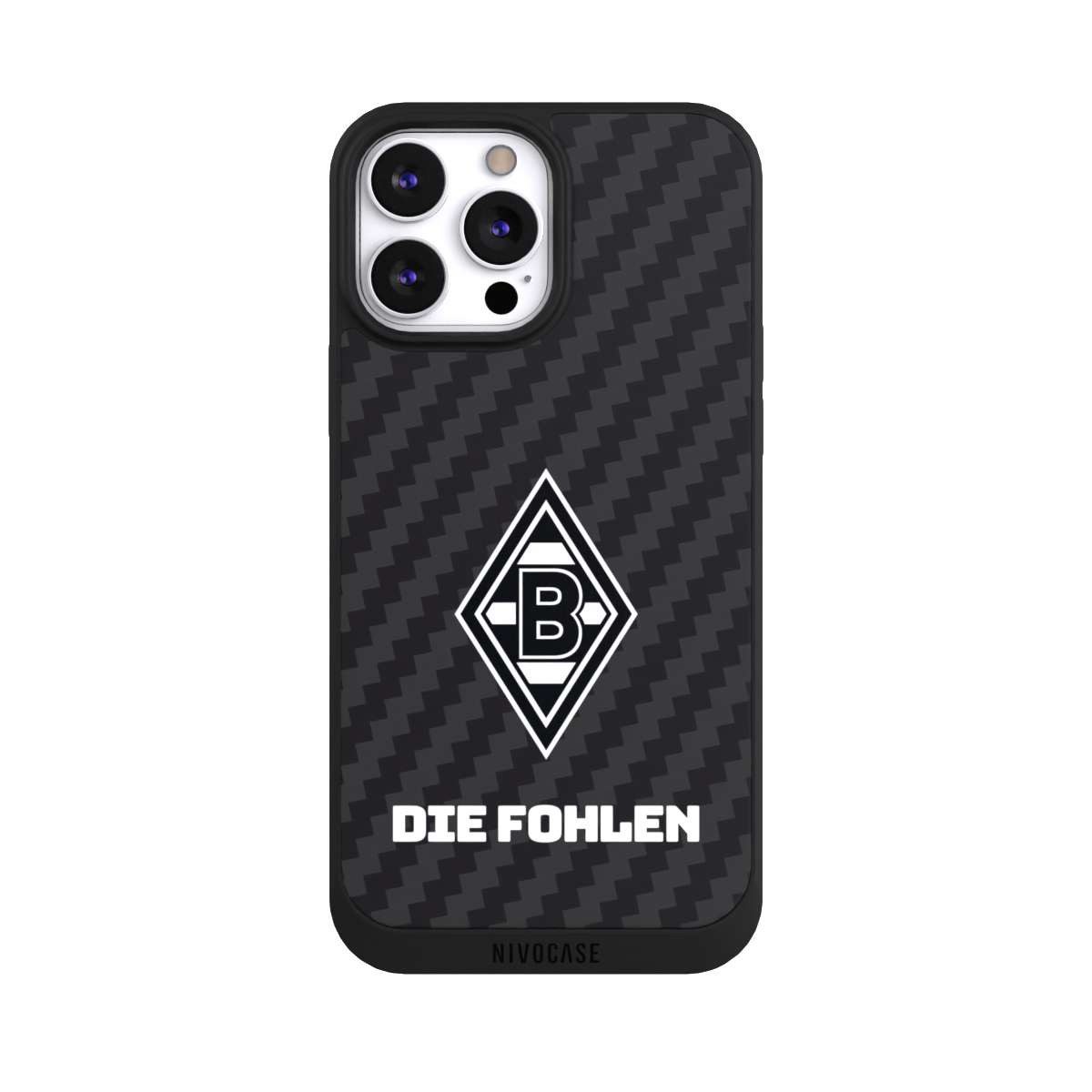 NIVOCASE Handyhülle Borussia Mönchengladbach Carbon Gladbach Die Fohlen Carbon, Apple iPhone 13 Pro Max Handyhülle Hülle NIVOpure Case Schwarz