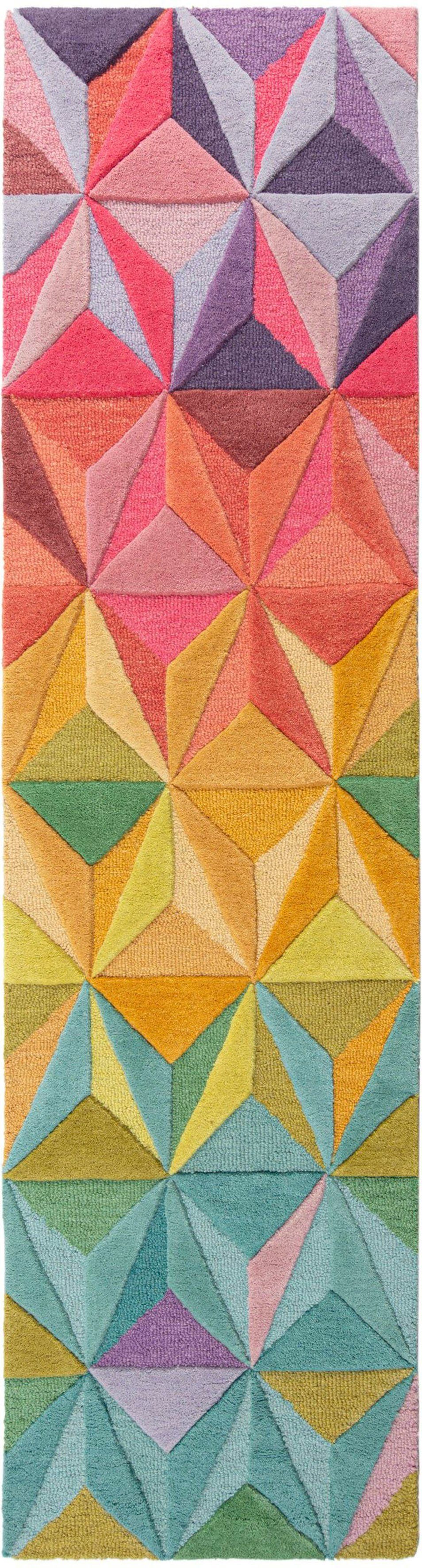 FLAIR RUGS Läufer Reverie, rechteckig, Höhe: 10 mm, aus Naturfaser, 100% Wolle, mehrfarbig, geometrisches Muster, Läufer