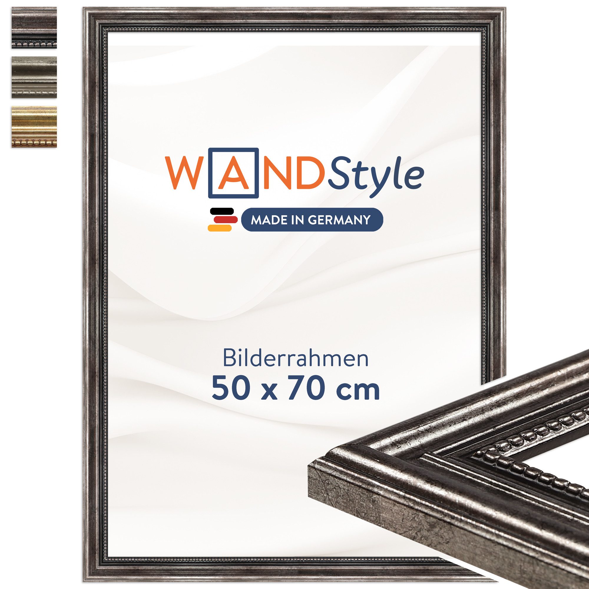 WANDStyle Einzelrahmen H450, Vintage Bilderrahmen Metall-Optik 50x70 cm, Bilderrahmen 50x70 Holz