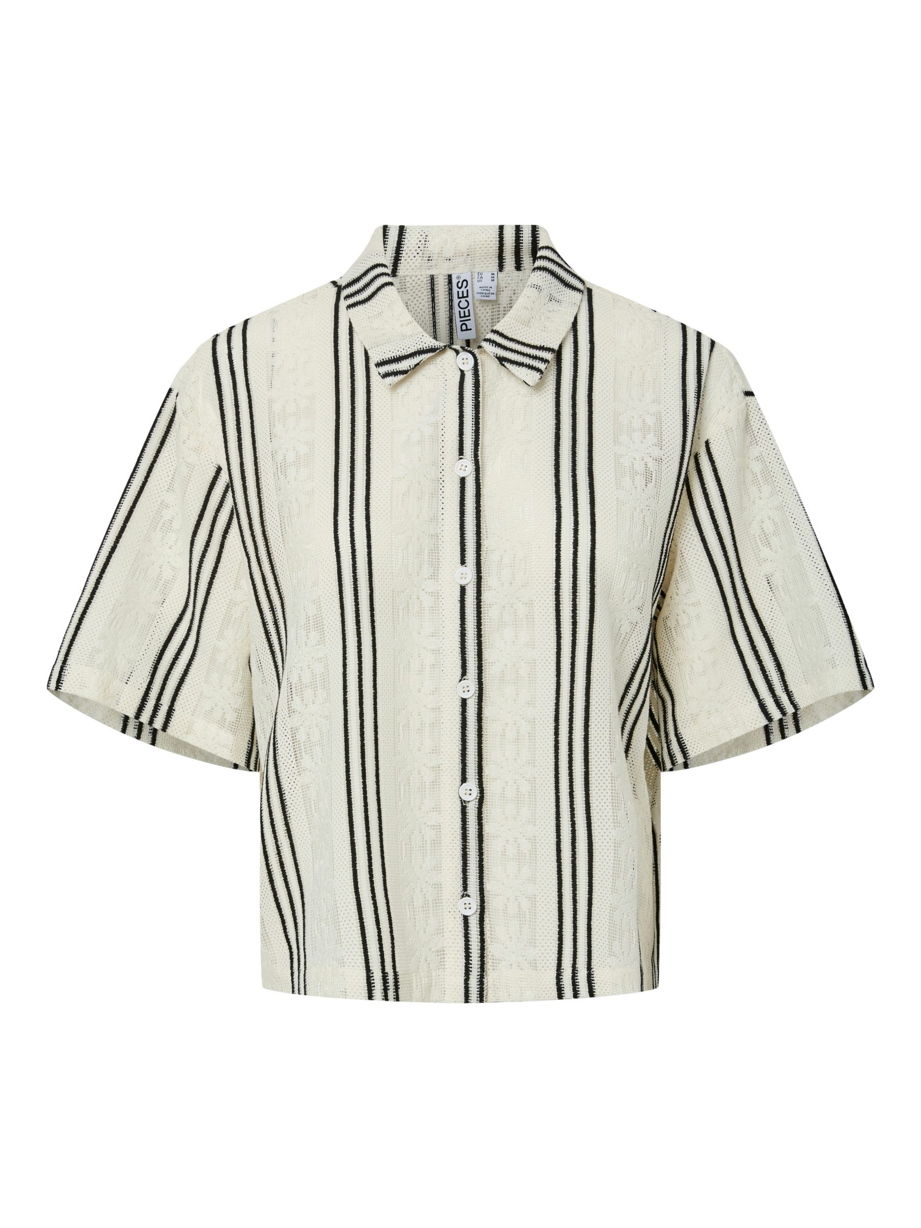 pieces Kurzarmbluse - Pieces Hemdbluse im Cropped-Schnitt mit Häkeloptik