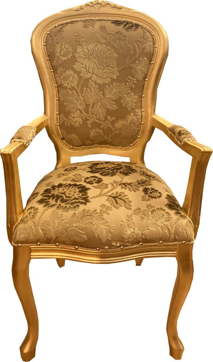 Casa Padrino Esszimmerstuhl Barock Luxus Esszimmer Stuhl mit Armlehnen Schwarz / Gold