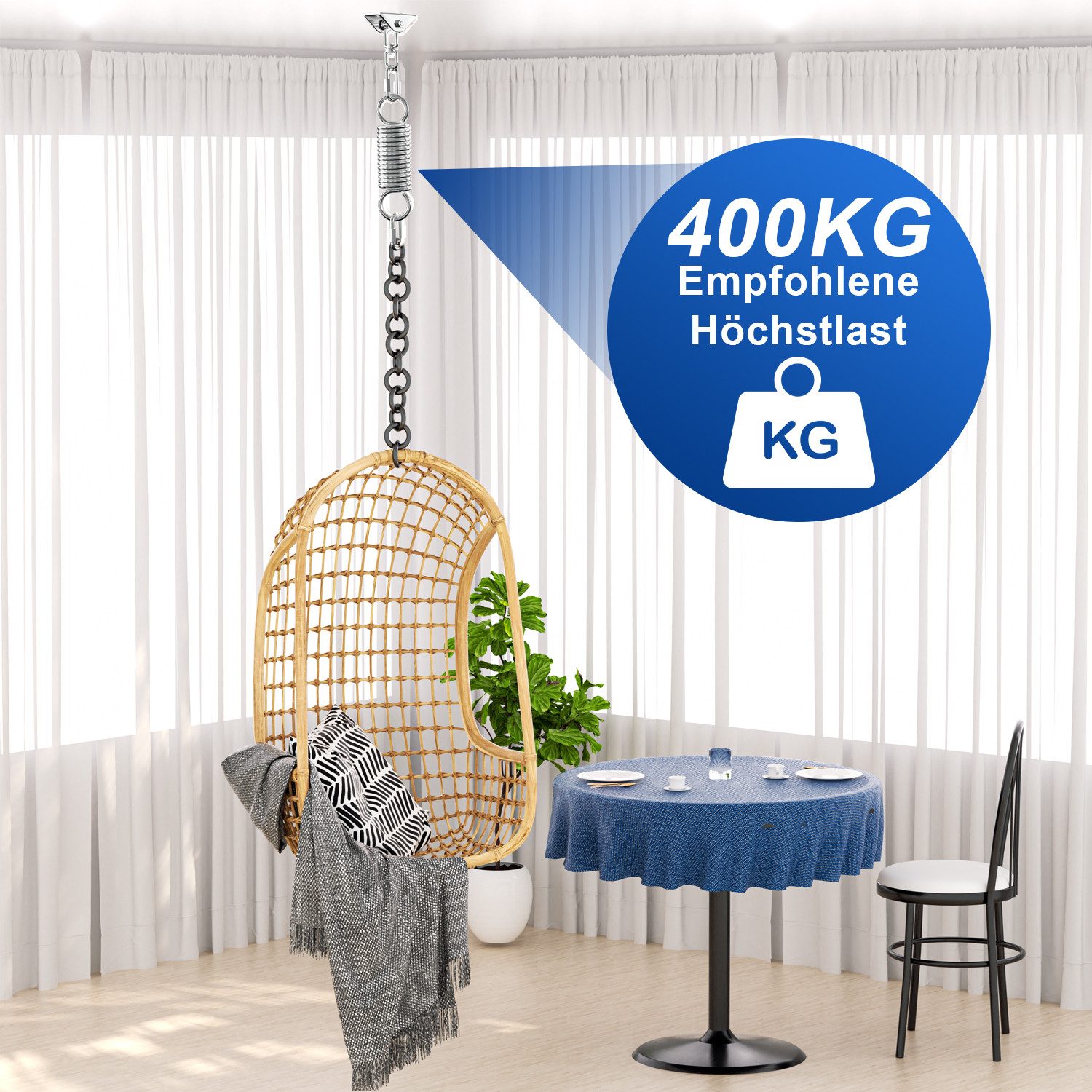 Clanmacy Deckenhalter Deckenhalter Deckenhaken Edelstahl 360°Drehen bis 400KG Schaukelhaken, (1-St) – Bild 5 von 5