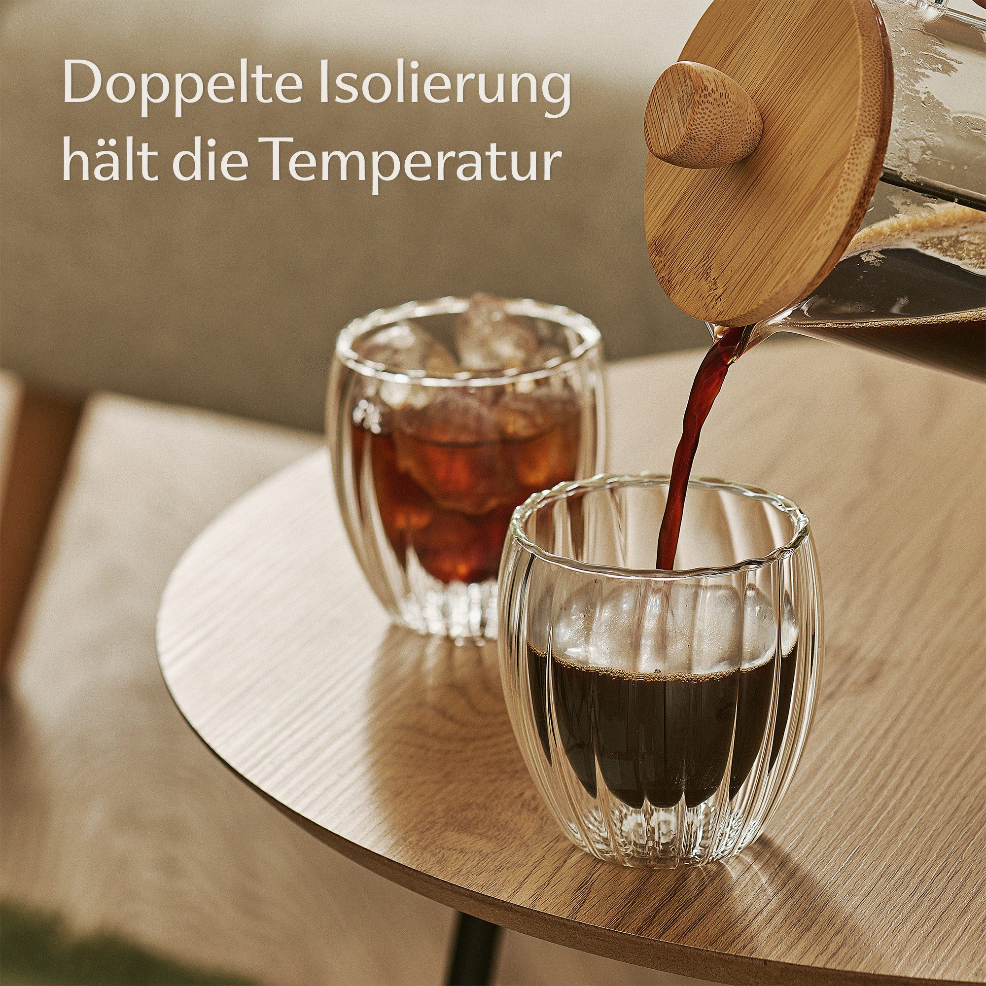 Cosumy Gläser-Set Doppelwandige Cappuccino Gläser 230ml, 4-tlg., Borosilikatglas, Spülmaschinenfest
