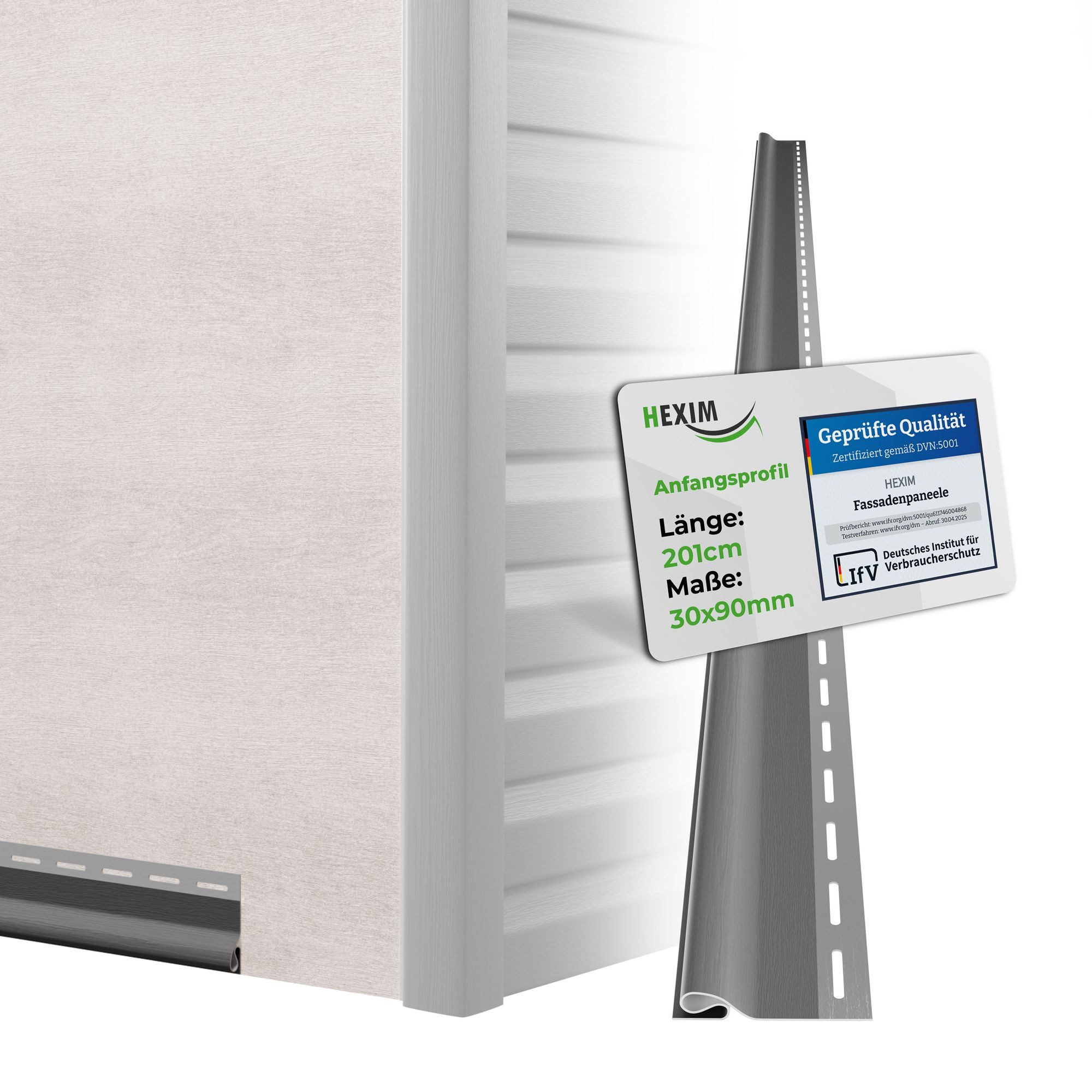 Hexim Verkleidungspaneel, BxL: 3x201 cm, (Siding Fassadenpaneele außen Fassadenverkleidung wetterfest Kunststoffpanelee PVC-U Verkleidung Außenwand Hausverkleidung UV-beständig - (Anfangsprofil grau)