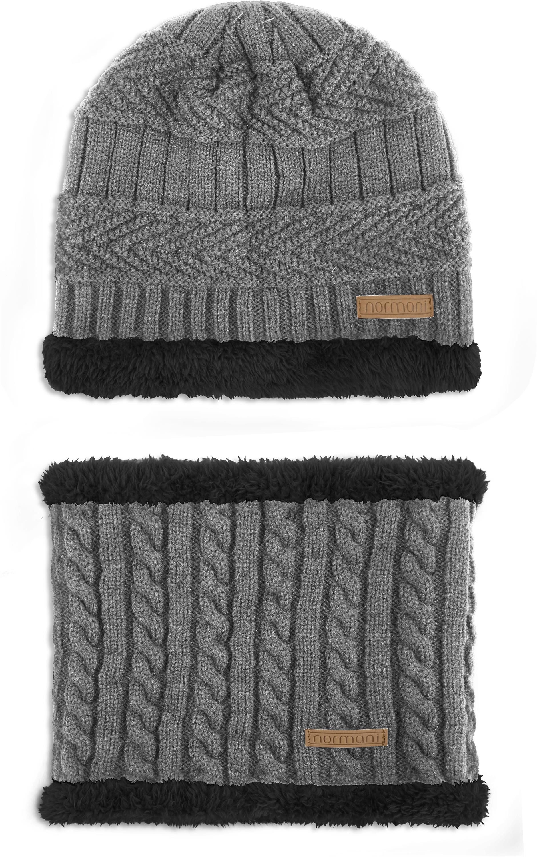 normani Strickmütze Kebili Winterset mit Fell Kebili Winterset gefüttert Fellschal und Fellmütze
