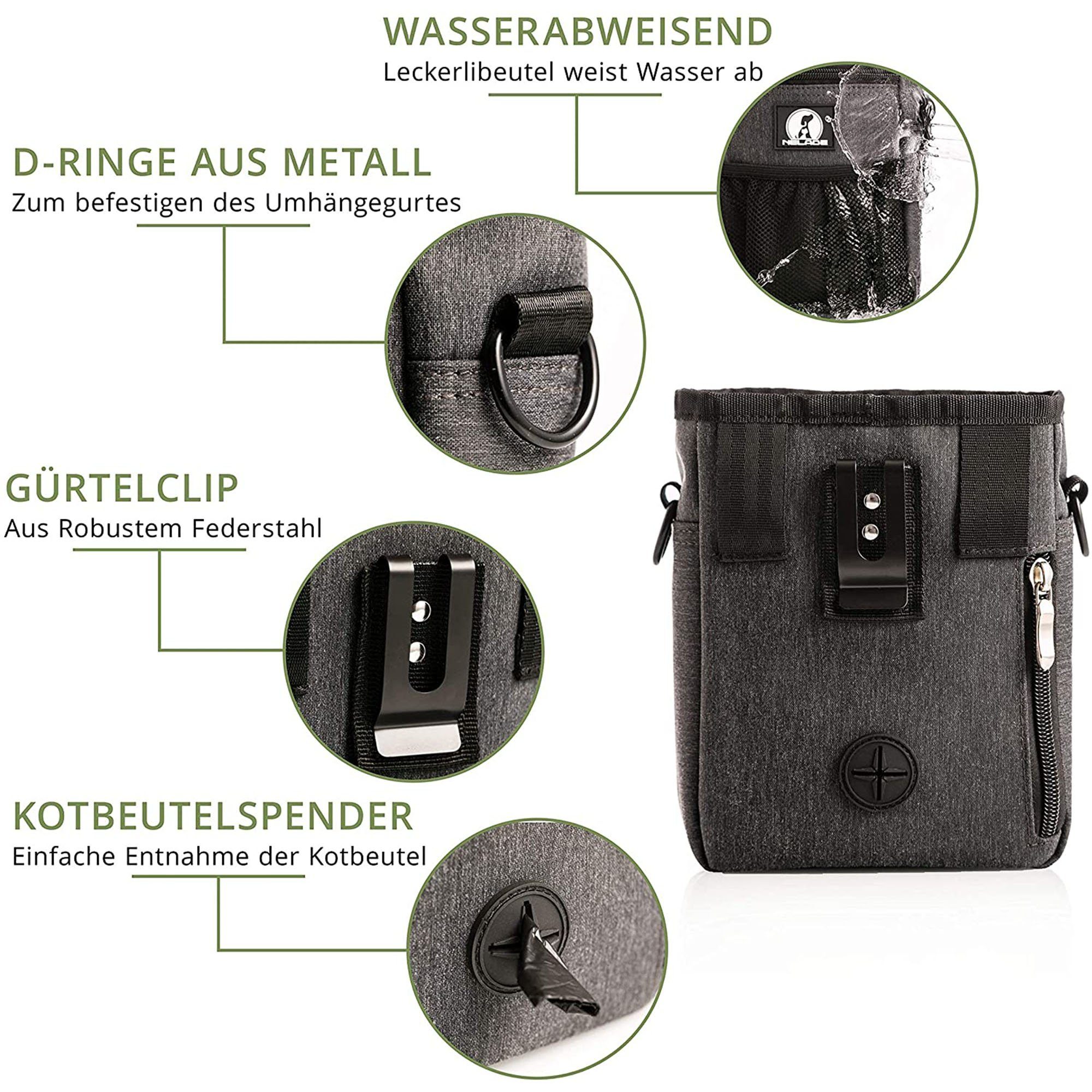 NELADE® Leckerlibeutel Futterbeutel Grau