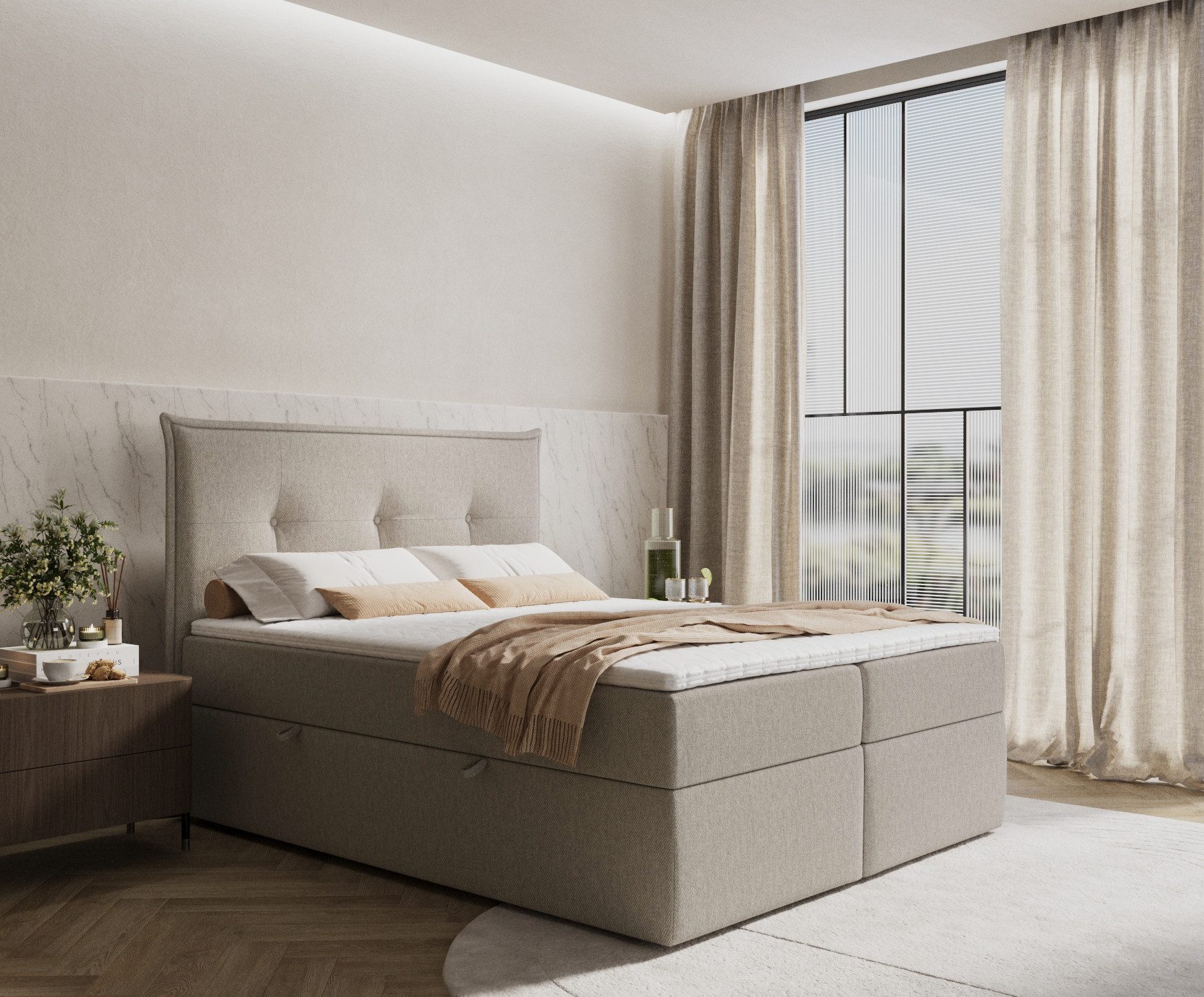 Maison de Rêve Boxbett mit Bettkasten Cloud (Matratze, Stauraum, Kopfteil, Topper), Boxspringbett mit Taschenmatratze H3, Doppelbett, inkl. Visco-Topper