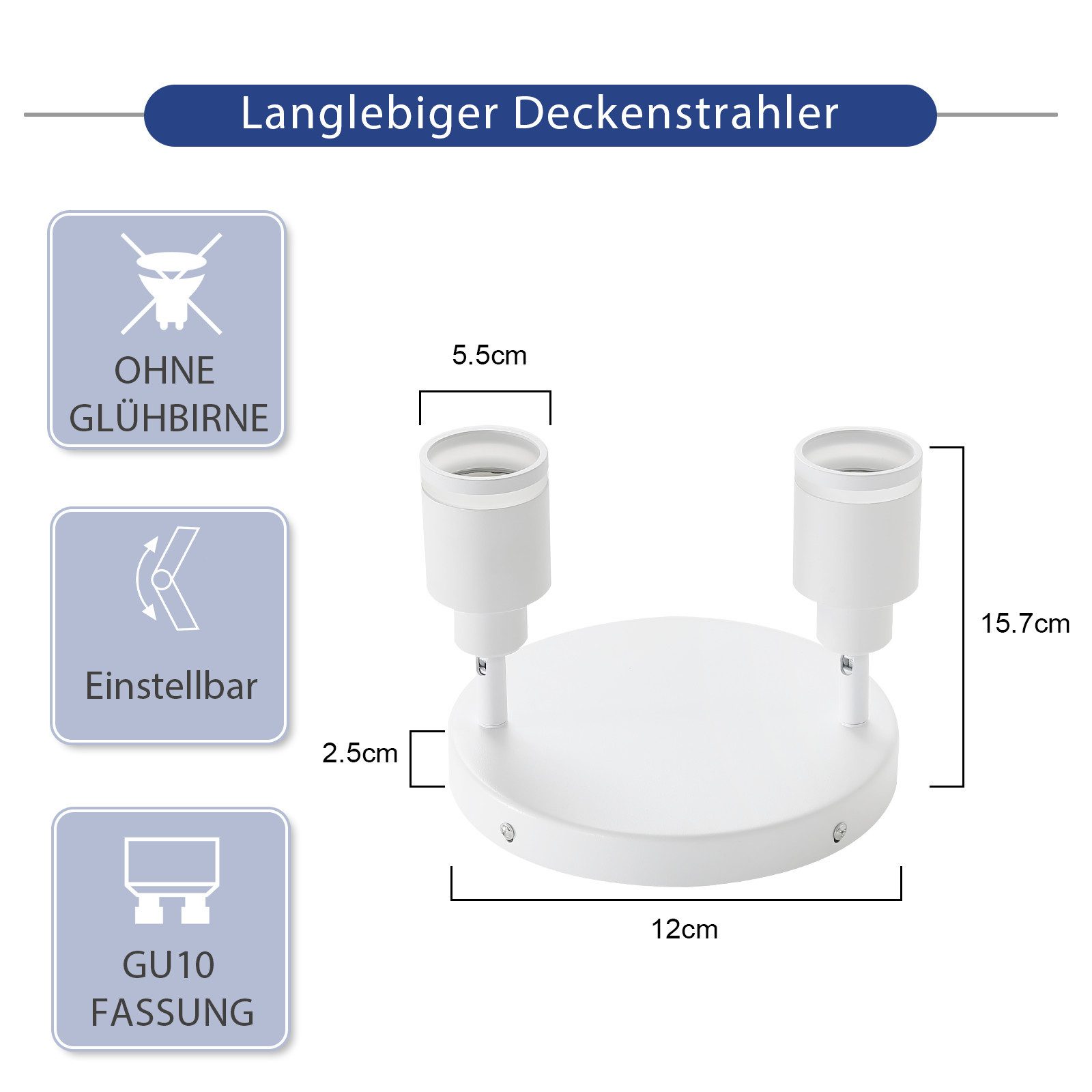 ZMH Deckenstrahler 2 Flammig Schwenkbar Deckenlampe Flurlampe Innen Wandstrahler, Flexible Winkeleinstellung, ohne Leuchtmittel, GU10 Wandstrahler Metall Innen Wandstrahler für Küche Büro