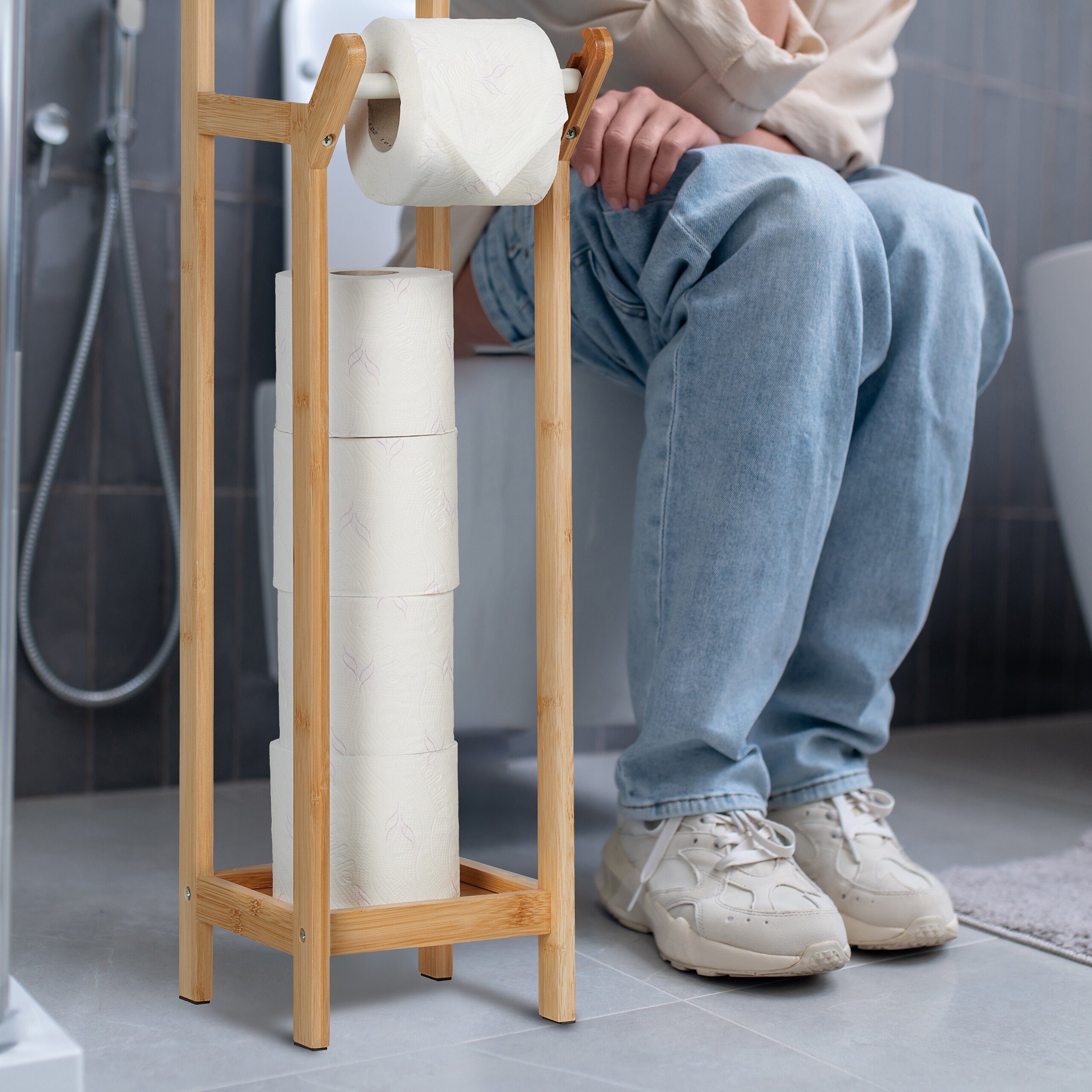 stehend Toilettenpapierhalter Toilettenpapierhalter Bambus relaxdays