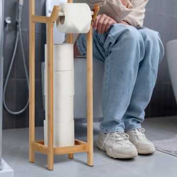 relaxdays Toilettenpapierhalter Bambus Toilettenpapierhalter stehend