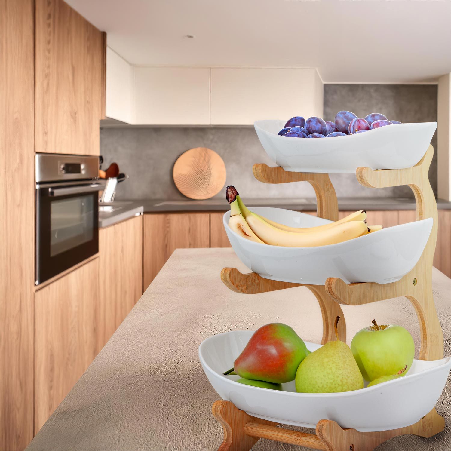 Dimono Etagere Dimono Deluxe 3-stöckige Etagere – Servierständer aus Natur-Schiefer, Keramik, (3-Etagen Servierschalen, Obst- & Gemüseschale), Servierschalen fü – Bild 4 von 4