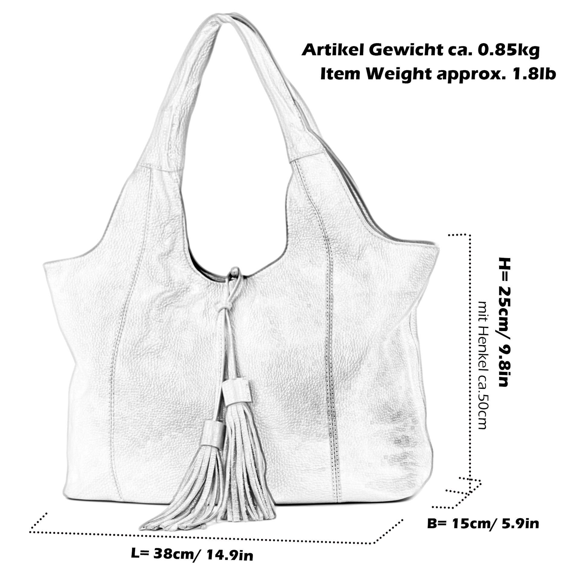 Damen Handtaschen modamoda de Schultertasche T105, Echtleder Handmade in Italy