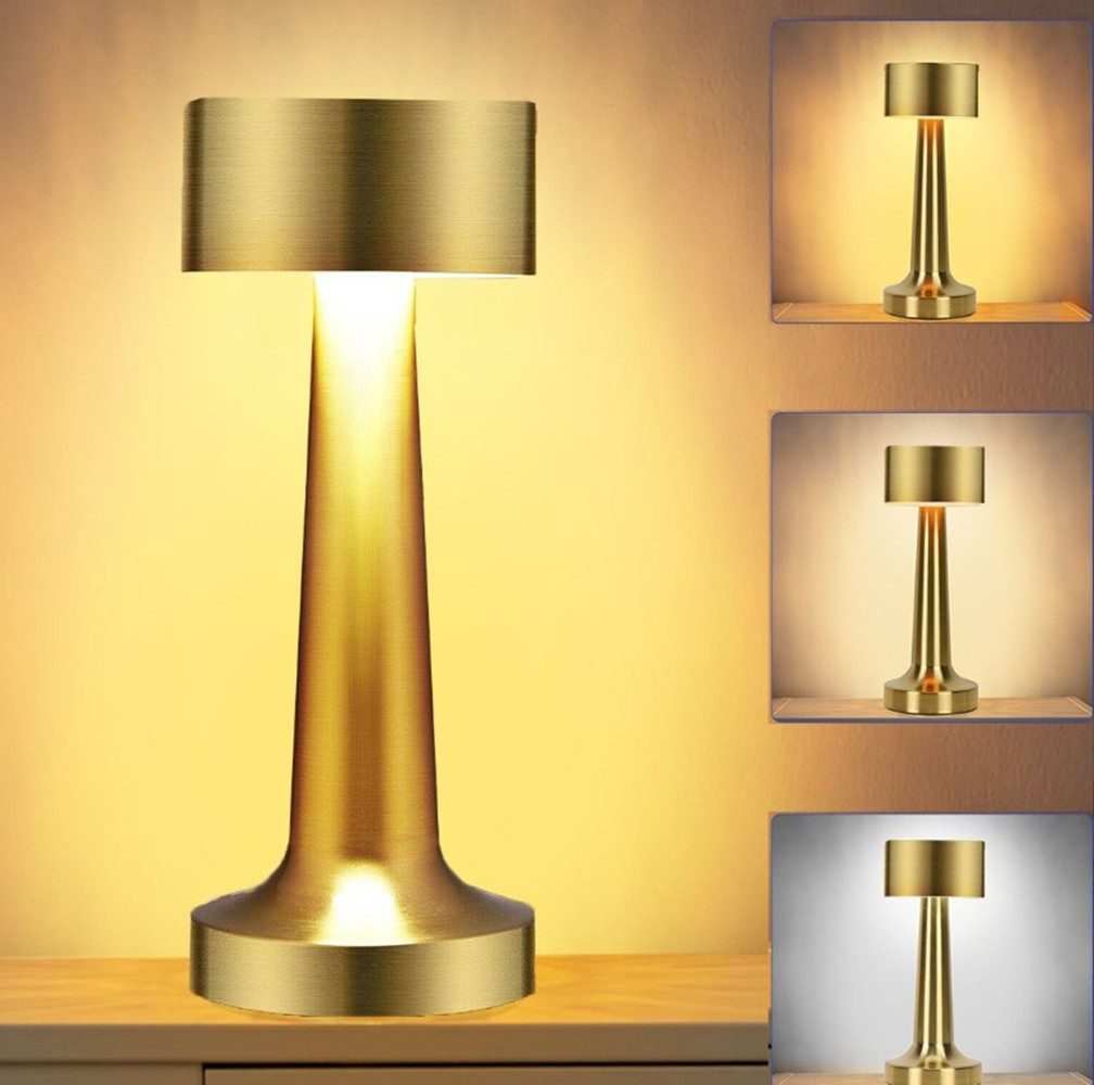 EIDISUNY Nachttischlampe LED – Dimmbar, 3 Farbtemperaturen, Touch-Control, Mit USB- & Type-C-Anschlüssen, Silber