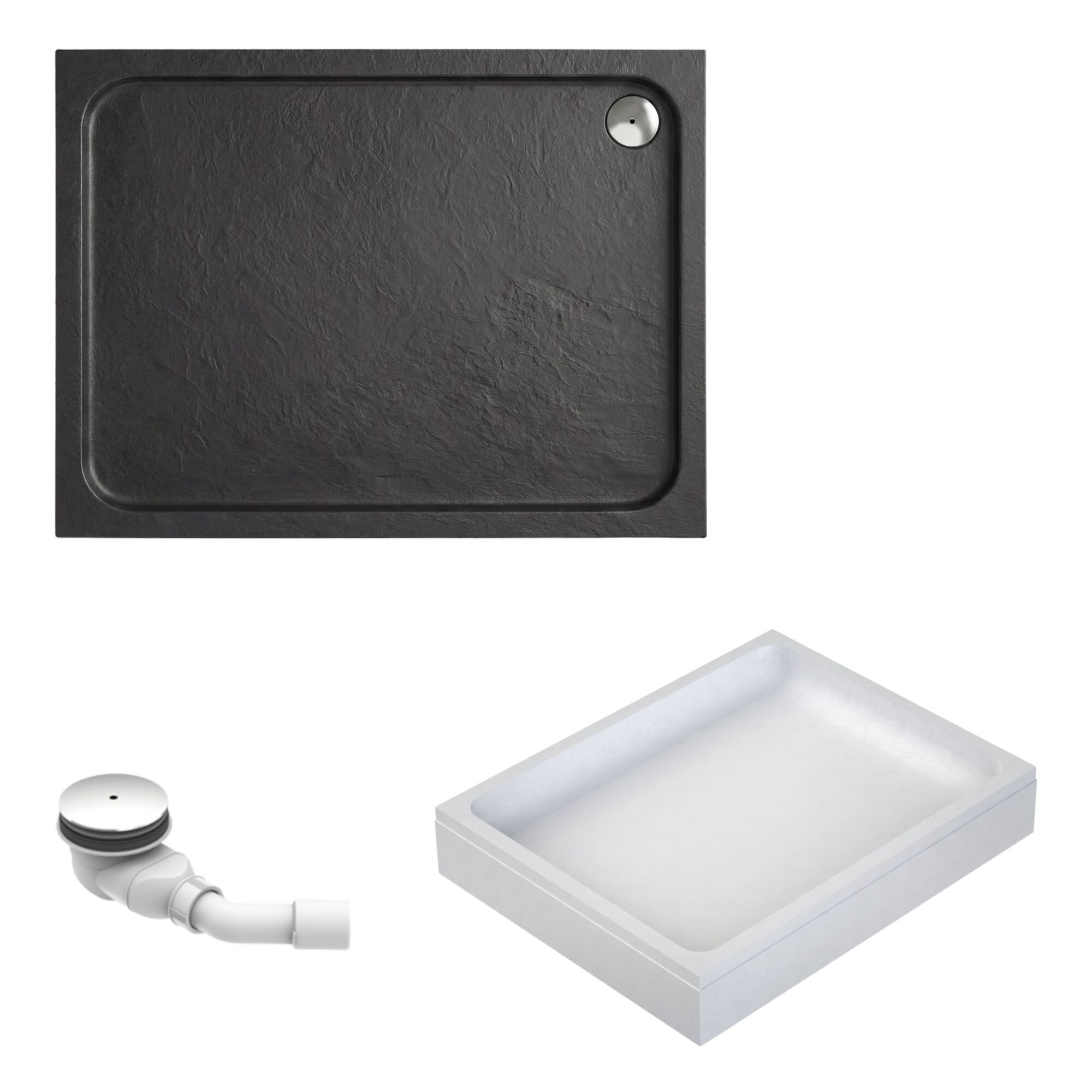 Schulte Duschwanne Adria, Sanitäracryl, 100 x 80 cm Anthrazit Komplett Set mit Wannenträger und Ablauf