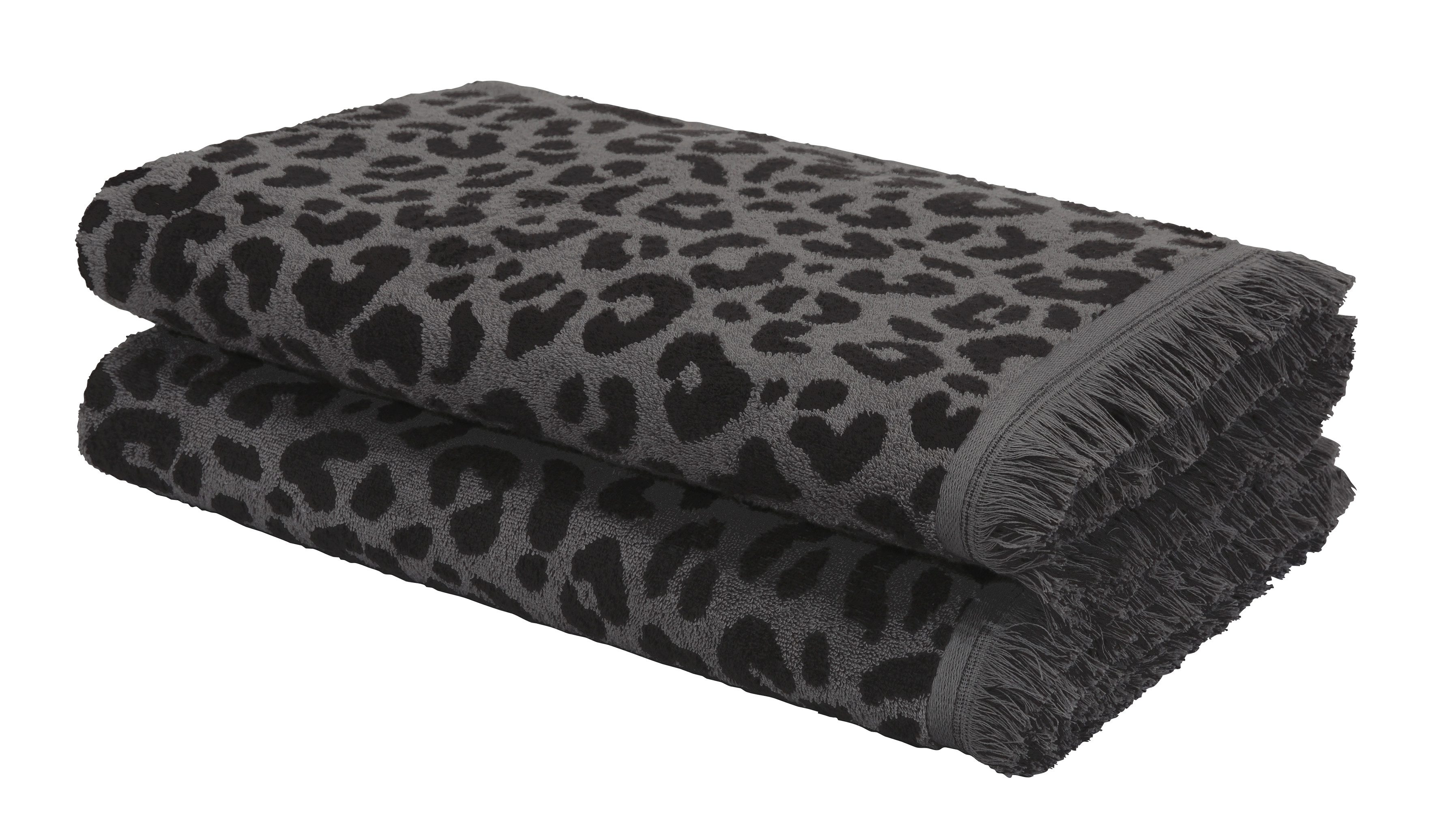 OTTO home Strandtuch Tiffani, Leopardenmuster, Premium Strandtücher 2-tlg, 500 gr/m², Frottier (2-St), 90x180 cm, Animal Print, Leo, modern, Urlaub, mit Fransen