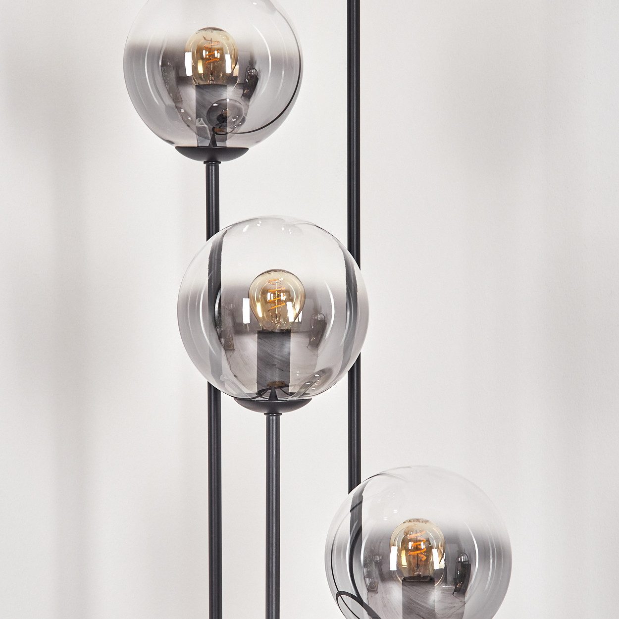 hofstein Stehlampe Stehlampe aus Metall/Holz/Glas in Schwarz/Dunkelbraun/Rauch/Klar, ohne Leuchtmittel, im Retro/Vintage-Design (Schirme Ø 15 cm), Fußschalter, 147 cm, E14