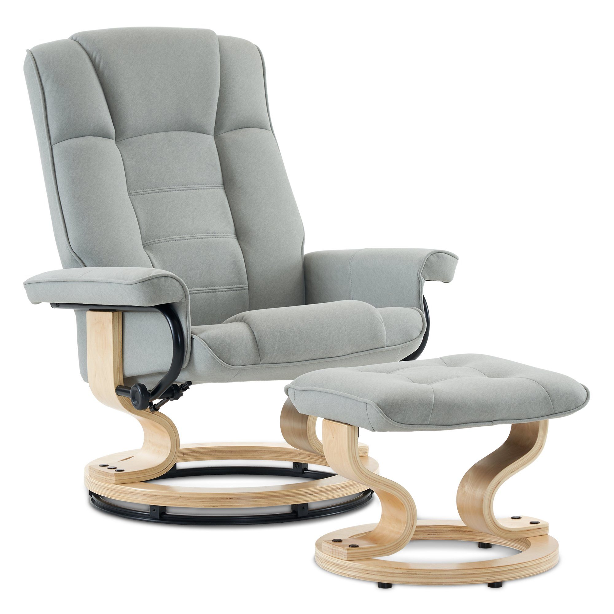 MCombo TV-Sessel MCombo Relaxsessel mit Hocker 9019, 360°drehbarer Fernsehsessel mit Liegefunktion, mit Hocker Hellgrau-Mikrofaser