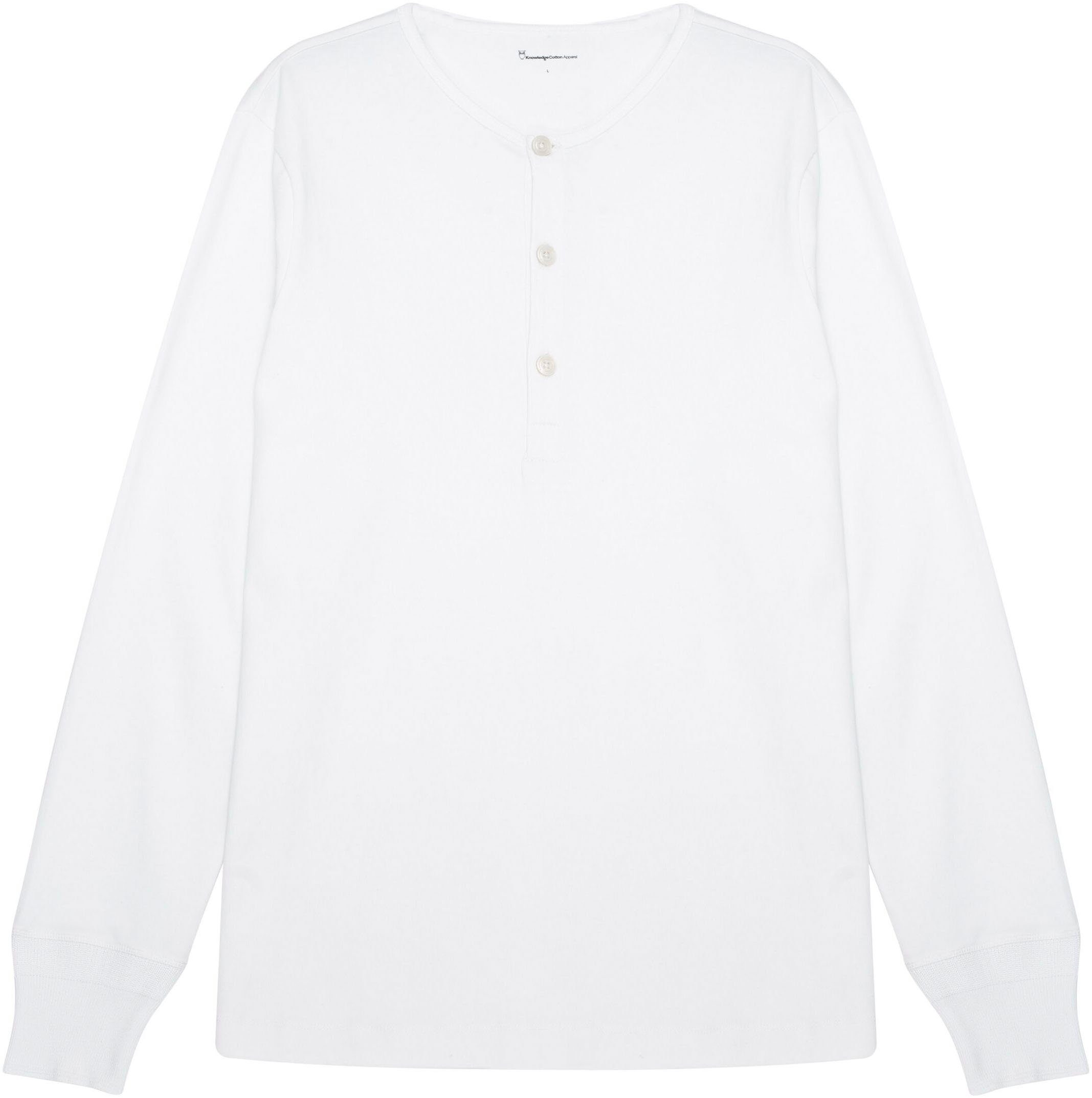 Bright White Longsleeve Brusthöhe Apparel mit in Henley KnowledgeCotton Labeling