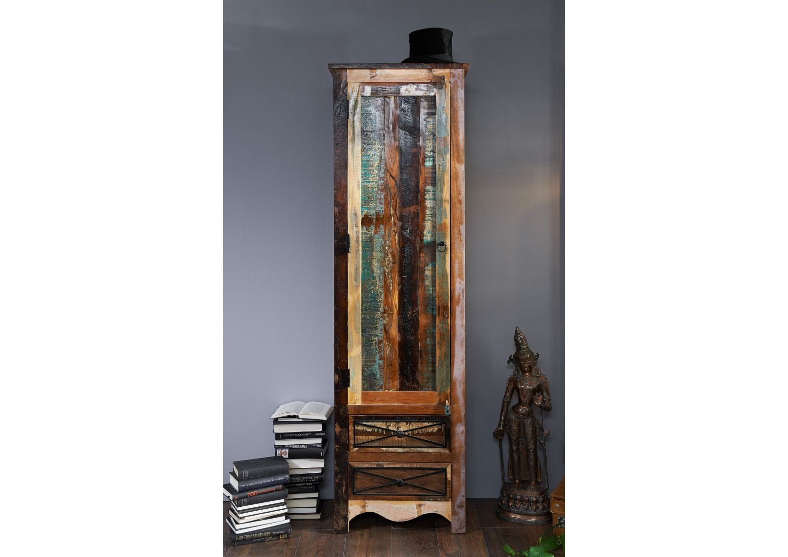Massivmoebel24 Garderobenschrank NATURE OF SPIRIT (Altholz 60x40x200 mehrfarbig lackiert NATURE OF SPIRIT #109) Altholz 60x40x200 mehrfarbig lackiert NATURE OF SPIRIT #109