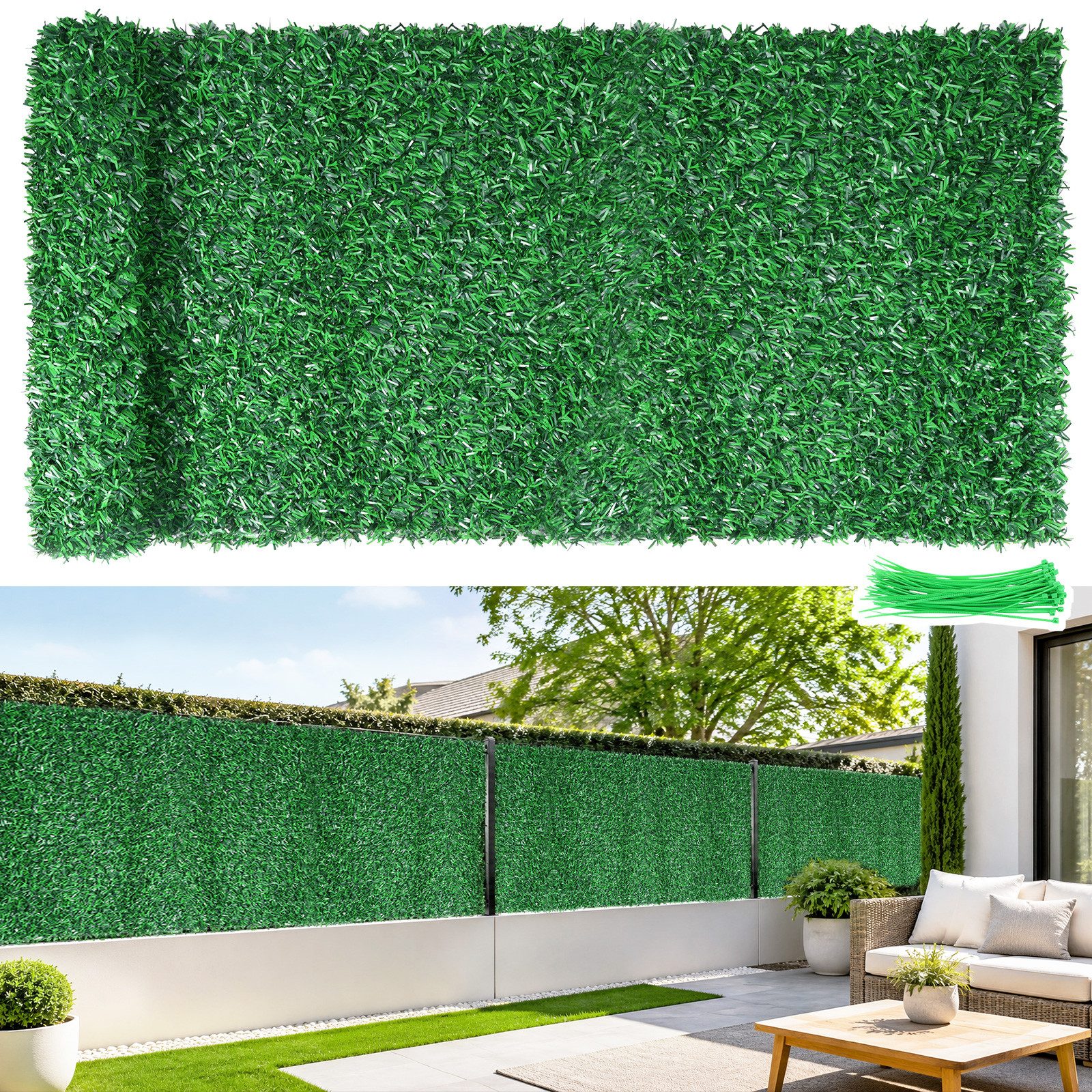 BlingBin Kunsthecken-Sichtschutz Künstliche Hecke Sichtschutz 100x300cm, Wetterfeste Sichtschutzmatte, (1er Set, 1-St., 1 M × 3 M), für Balkon Terrasse Garten, Wind‑ und Lärmschutz Zaunverkleidung