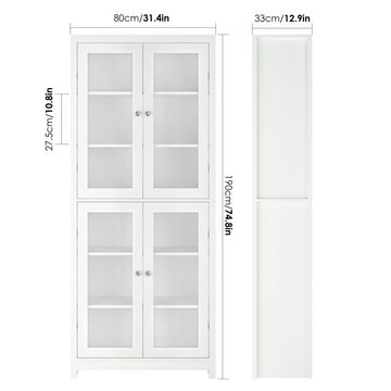 Homfa Hochschrank Vitrinenschrank, 190cm hoch Bücherschrank, mit Türen, Weiß
