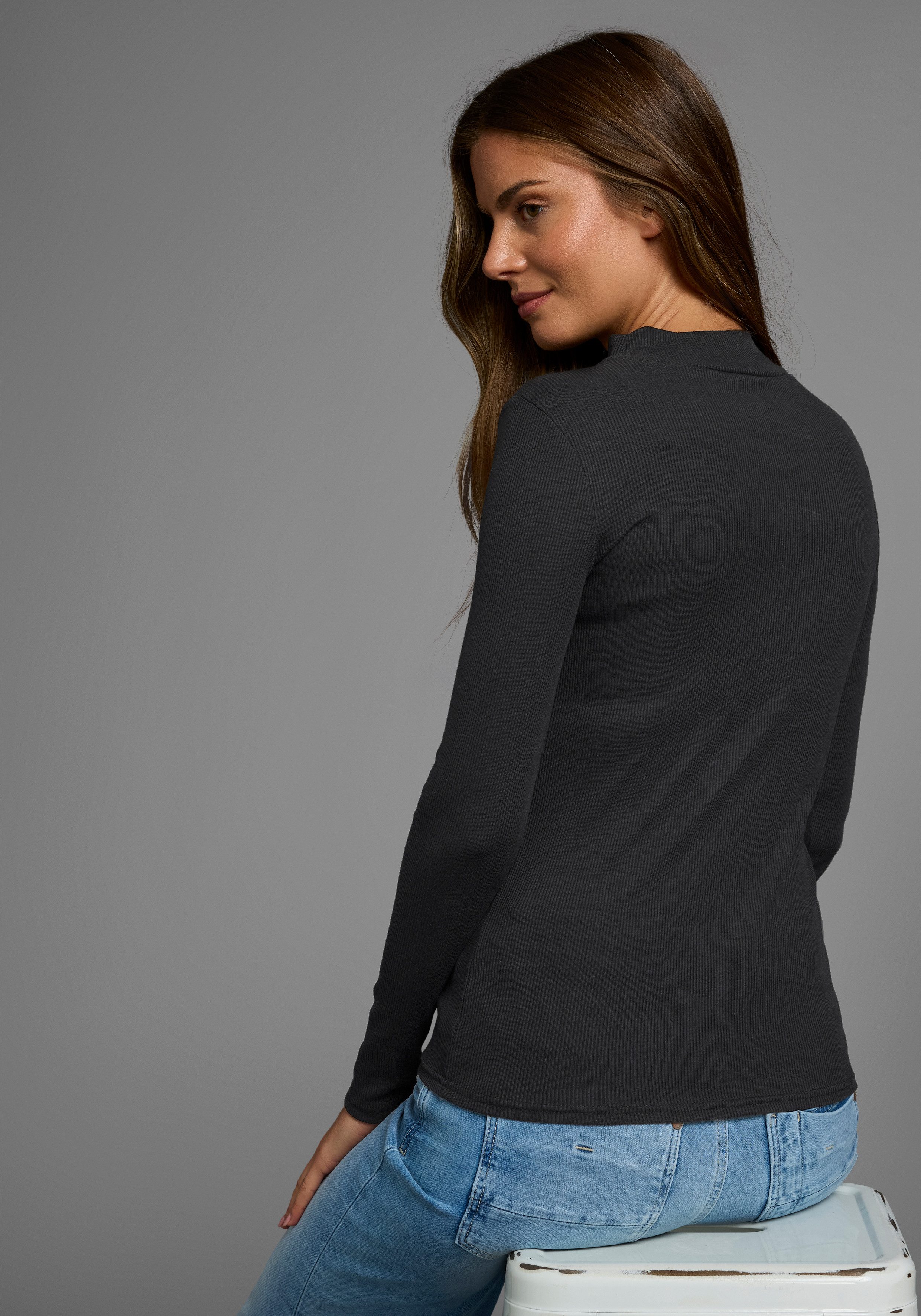 AJC Langarmshirt langärmelig, Basic-Stil, Stehkragen, ideal günstig online kaufen