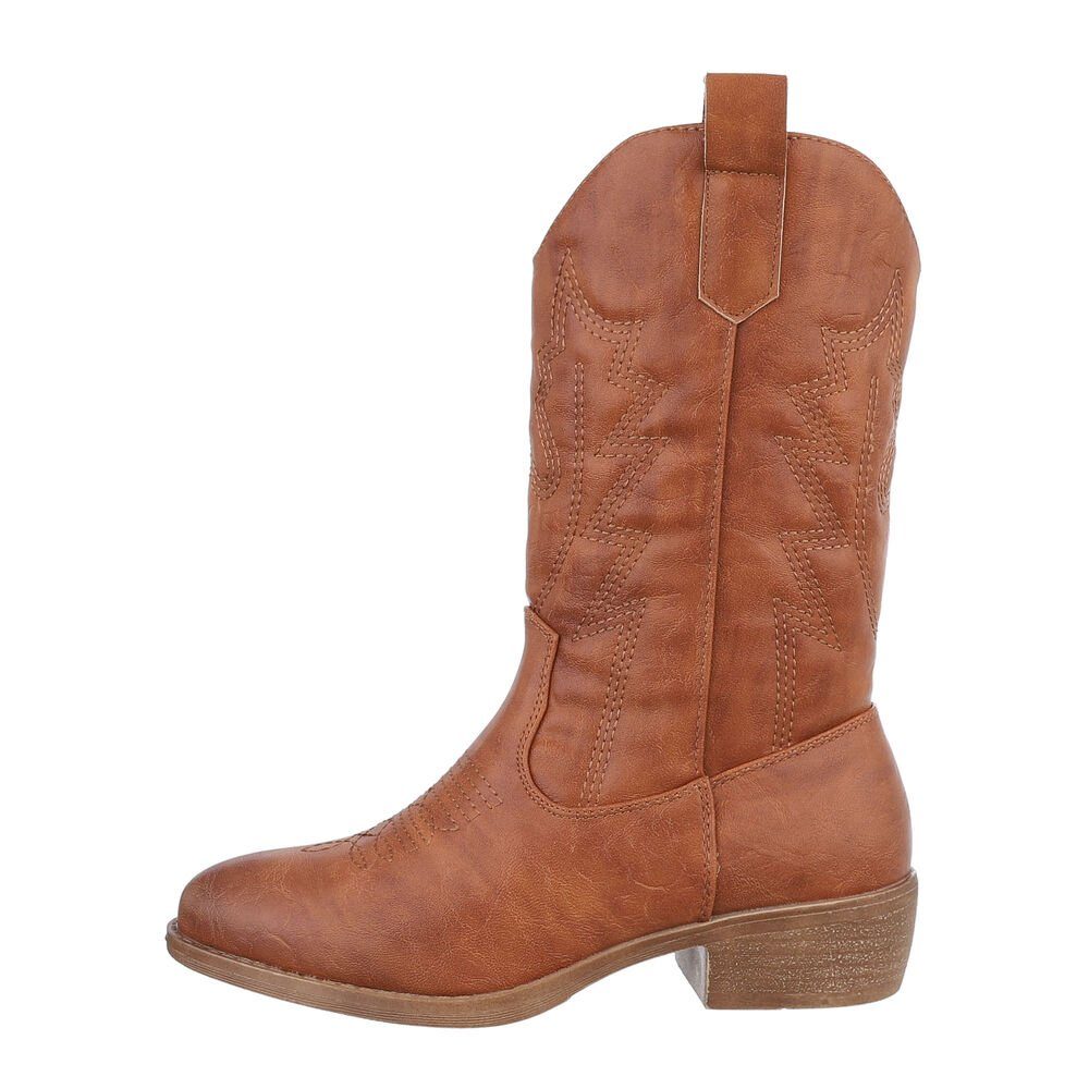 Ital-Design Kinder Cowboyboots Western Stiefel Blockabsatz Stiefel in Camel