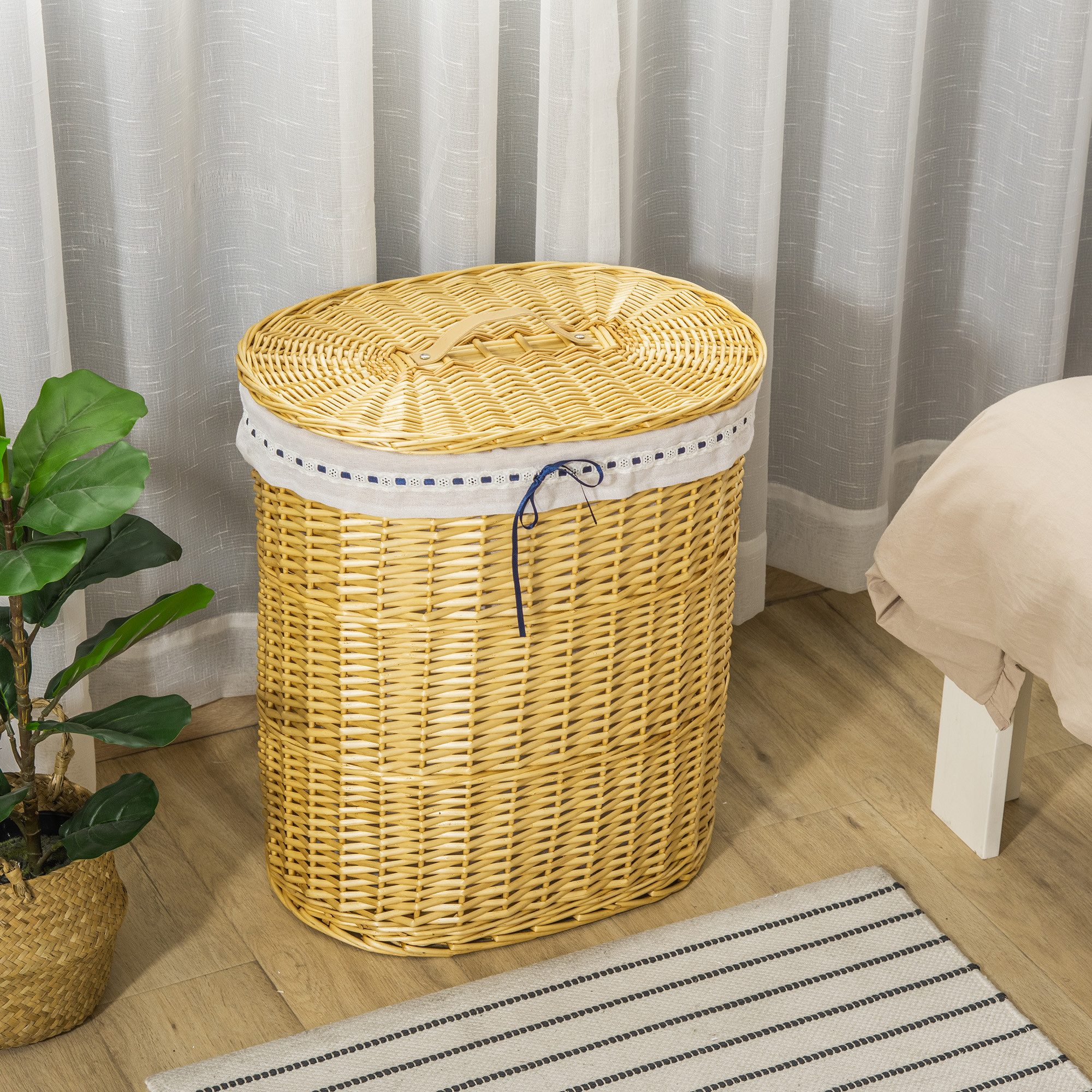 HOMCOM Wäschekorb Wäschesammler mit Deckel, mit Griff, Laundry Baskets (Wäschesammler, 1 St., Wäschebox), aus Weide, Natur 100L 51 x 38 x 57 cm