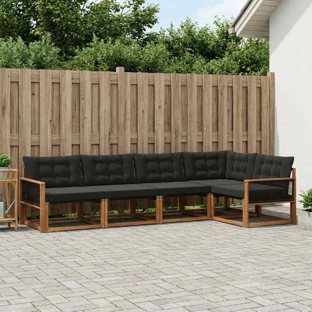 vidaXL Gartenlounge-Set Outdoor-Sofagarnitur 5 stk. Natürlich und Schwarz, (5-tlg)