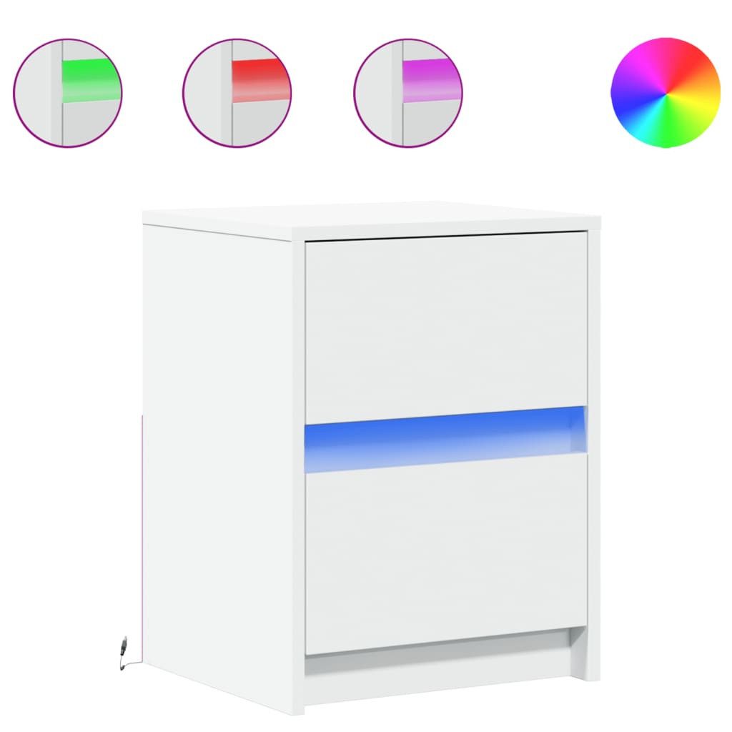 vidaXL Nachttisch NA Nachttische mit LED Leuchten2er Set Weiß Spanplatte