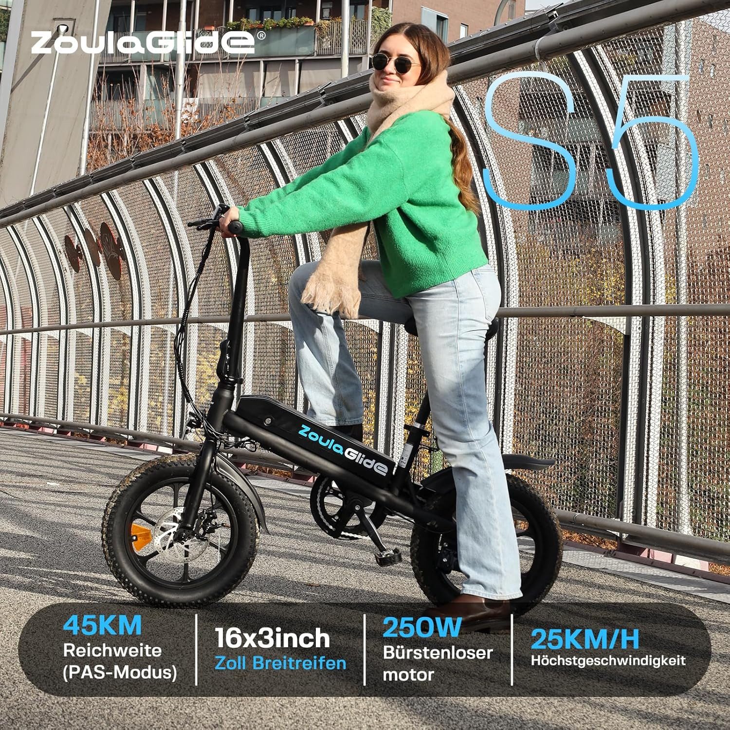 ibettertec E-Bike S5 E-Klapprad 16x3 Zoll, 45 km, 25 km/h,City E-Bike, Pendler Pedelec, 3 Gang, 250 Wh
