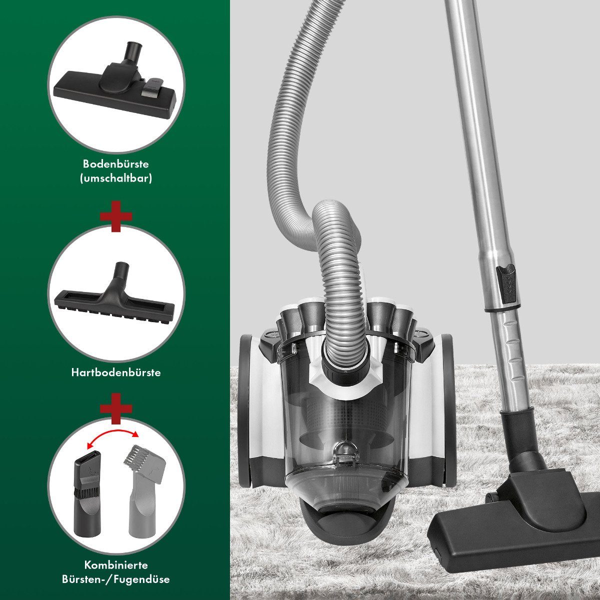 ProfiCare Bodenstaubsauger PC-BS 3110, 700 W, beutellos, Edelstahl-Teleskoprohr