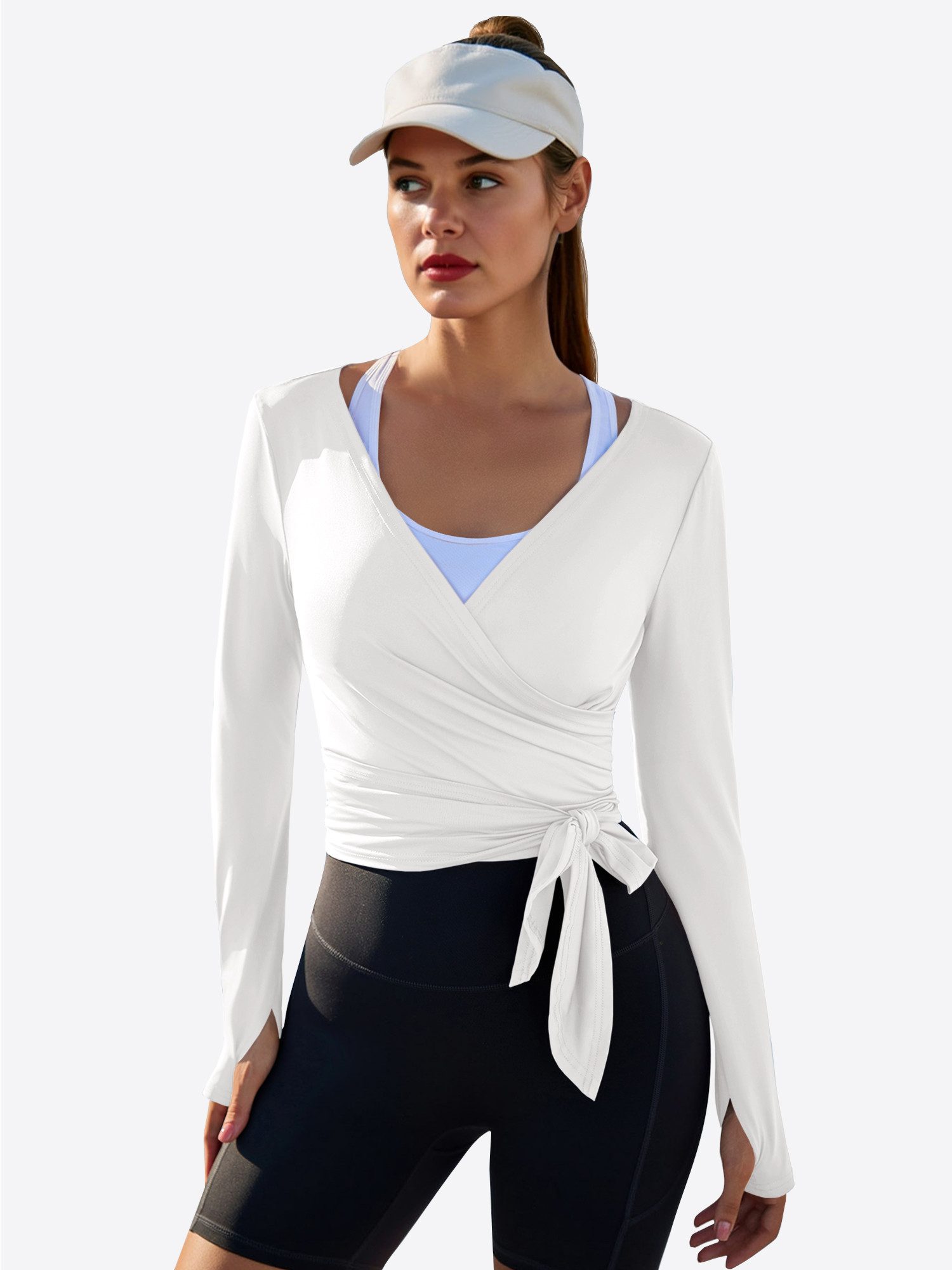 Imily Bela T-Shirt Damen Wickeloberteile Langärmlige Sportshirts (Packung, 1-tlg., 1per-Pack) einfarbig