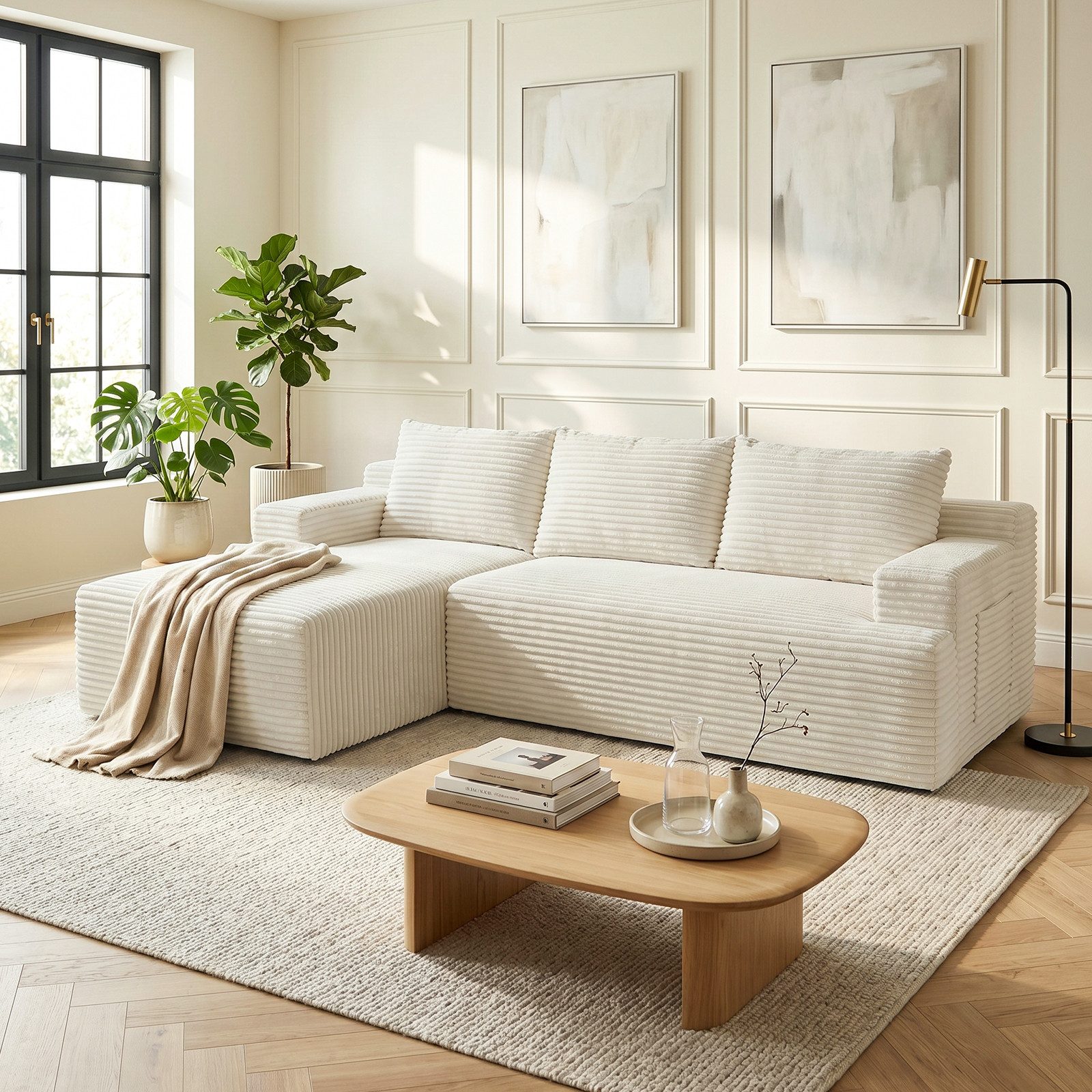 ANYSUN Ecksofa Couch L-Form, mit Liegeflache 3-Sitzer Ecksofa, Cord-Schlafsofa, Modulares Ecksofa, Loungesofa, Links / Rechts Chaiselongue Sofa,keine Montage erforderlich, modulares Schlafsofa für Wohnzimmer, Schlafzimmer, Wohnung und Büro