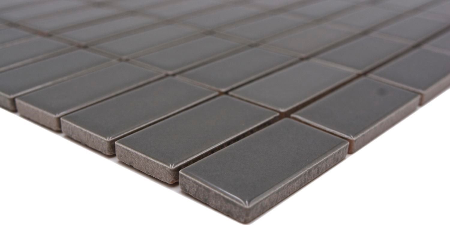 Mosani Mosaikfliesen Stäbchen Mosaik Fliese Keramik metallgrau anthrazit glänzend