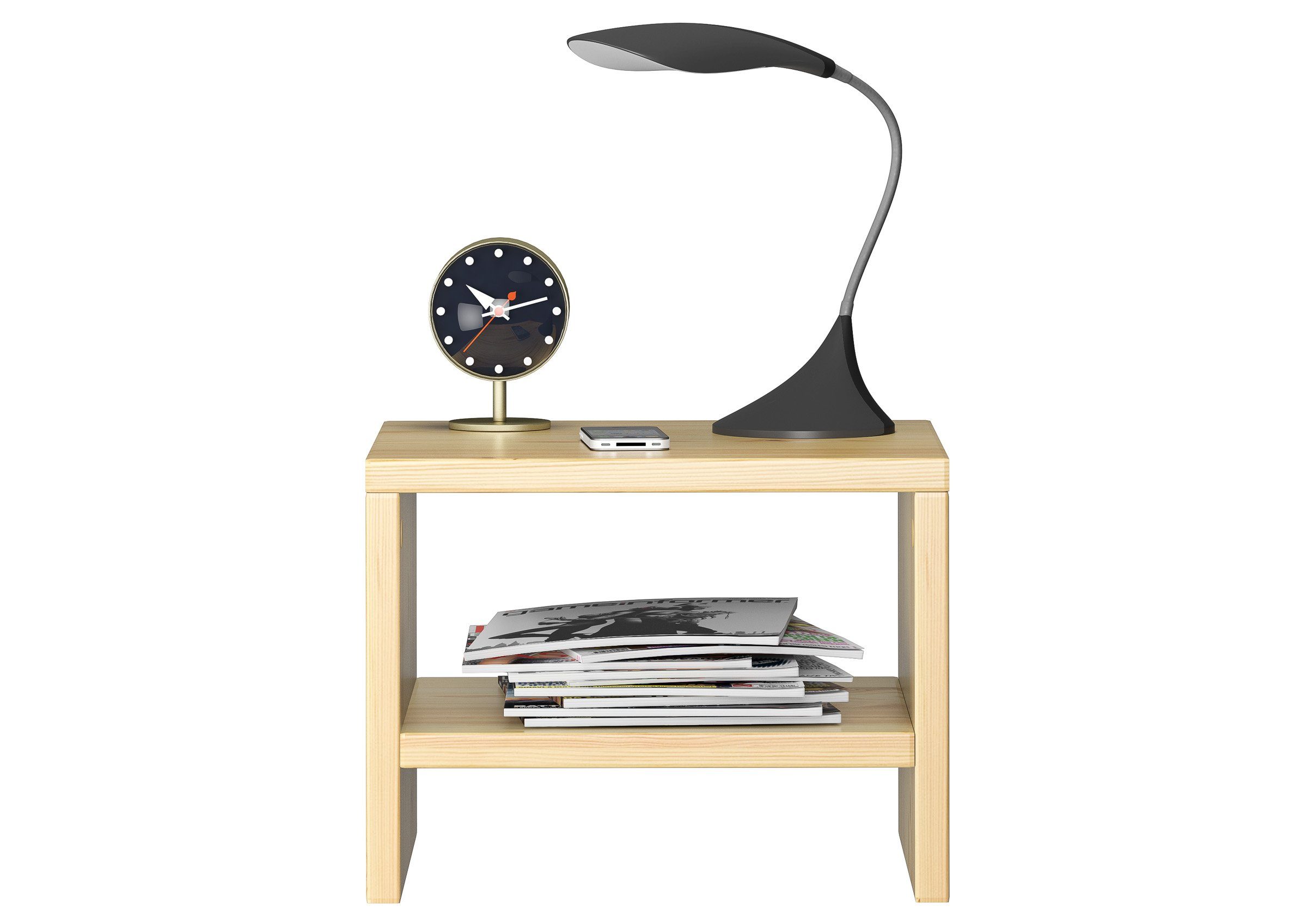 ERST-HOLZ Nachtkommode Nachttisch Kiefer Massiv Modernes Kubisches Nachtkästchen Offen, 90.20-K5 - Nachttisch Kiefer natur